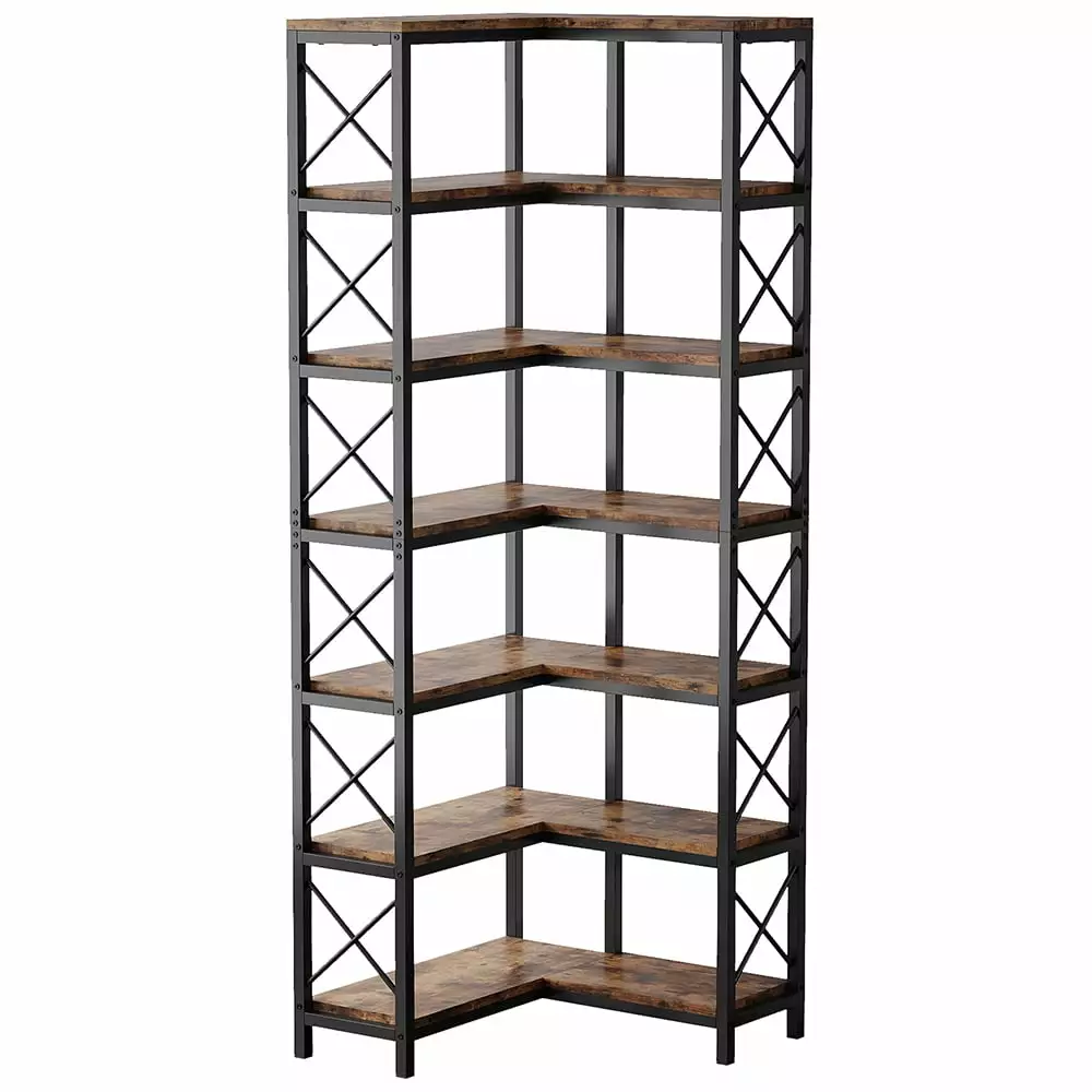 Barara King 7-Tier Corner Bookshelf Display Bookcase Storage Rack