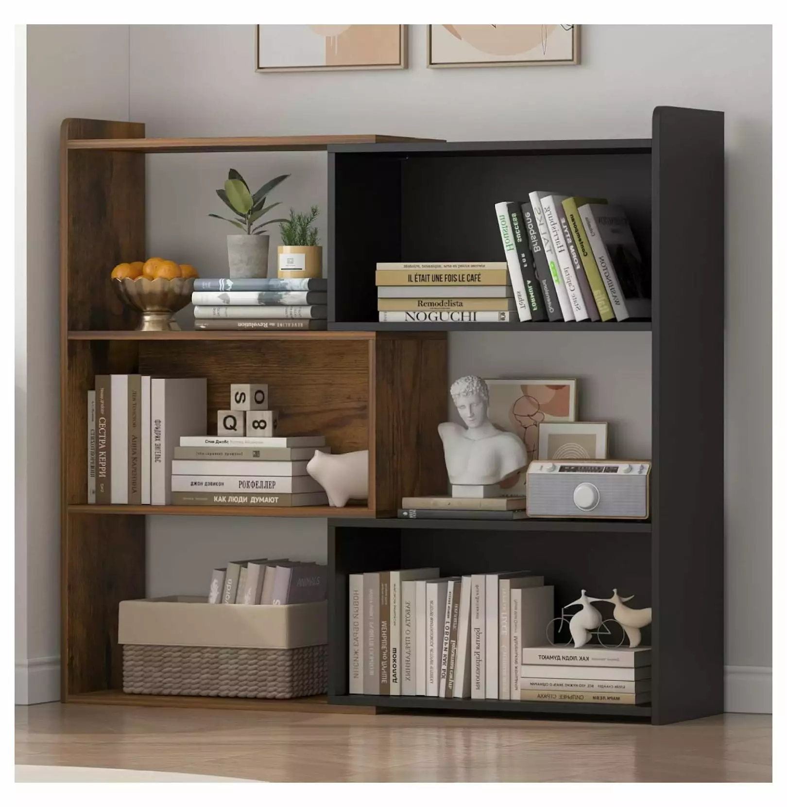 Corner Bookshelf 4-Tier L-Shaped Bookcase Storage Organizer LED Light Living Room Home Office Bedroom CHNRED
