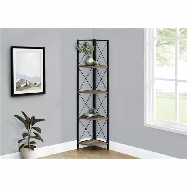 60 Inch Brown Reclaimed Wood Metal Corner Bookcase Living Room Daphne's Dinnette