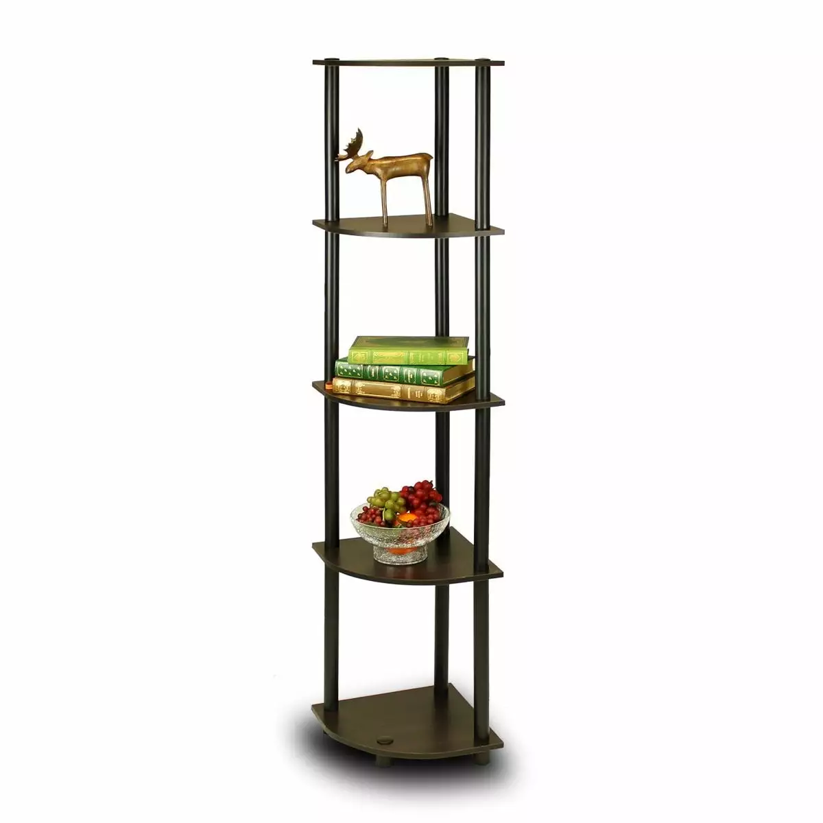 5-Tier Espresso Black Corner Display Shelf Bookcase Living Room Fast Furnishing