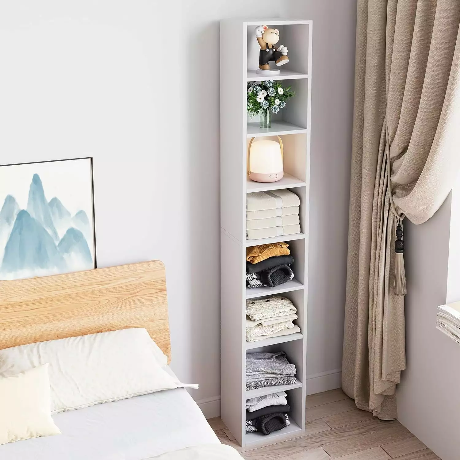 FHWMWHC 71.5 Inch Narrow Bookcase 6 Tier Display Shelf Modern Corner Bookcase Living Room Study Office FHWNWHC