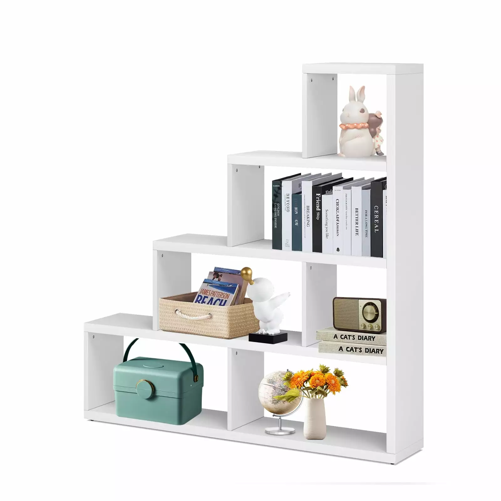 4-Layer Corner Storage Rack L Shaped Freestanding Ladder Shelf Home Office White FONIRRA