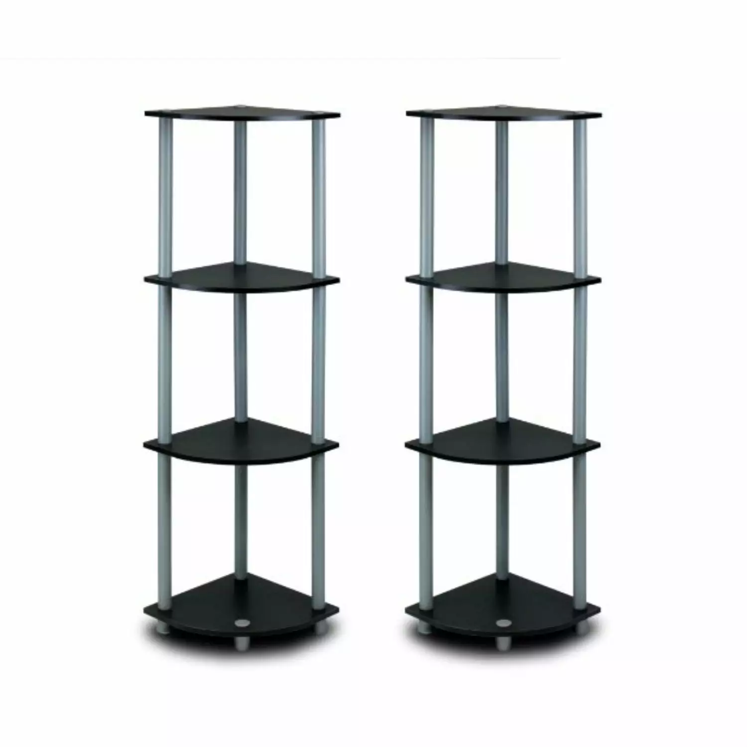 FURINNO 4-Tier Corner Display Rack Bookcase Shelving Unit Black Grey Pack 2