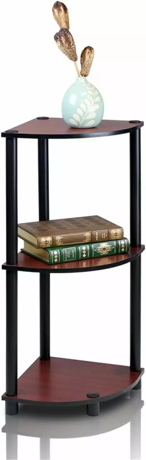 Furinno Turn-N-Tube 3-Tier Corner Display Rack Multipurpose Shelving Unit Dark Cherry Black