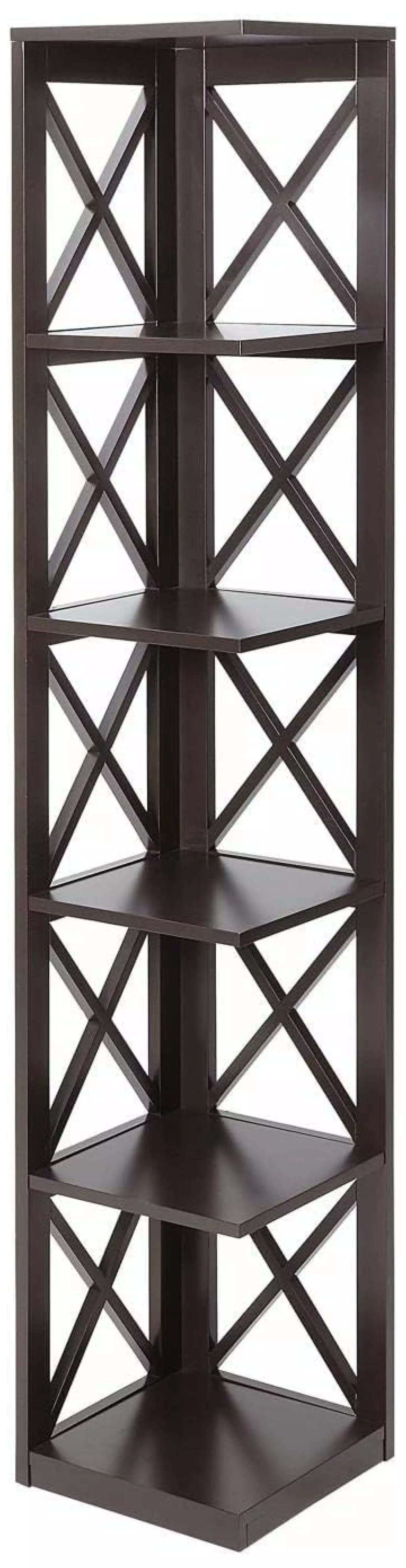 5 Tier Corner Bookcase Espresso - Compact Wooden Storage Shelf Generic