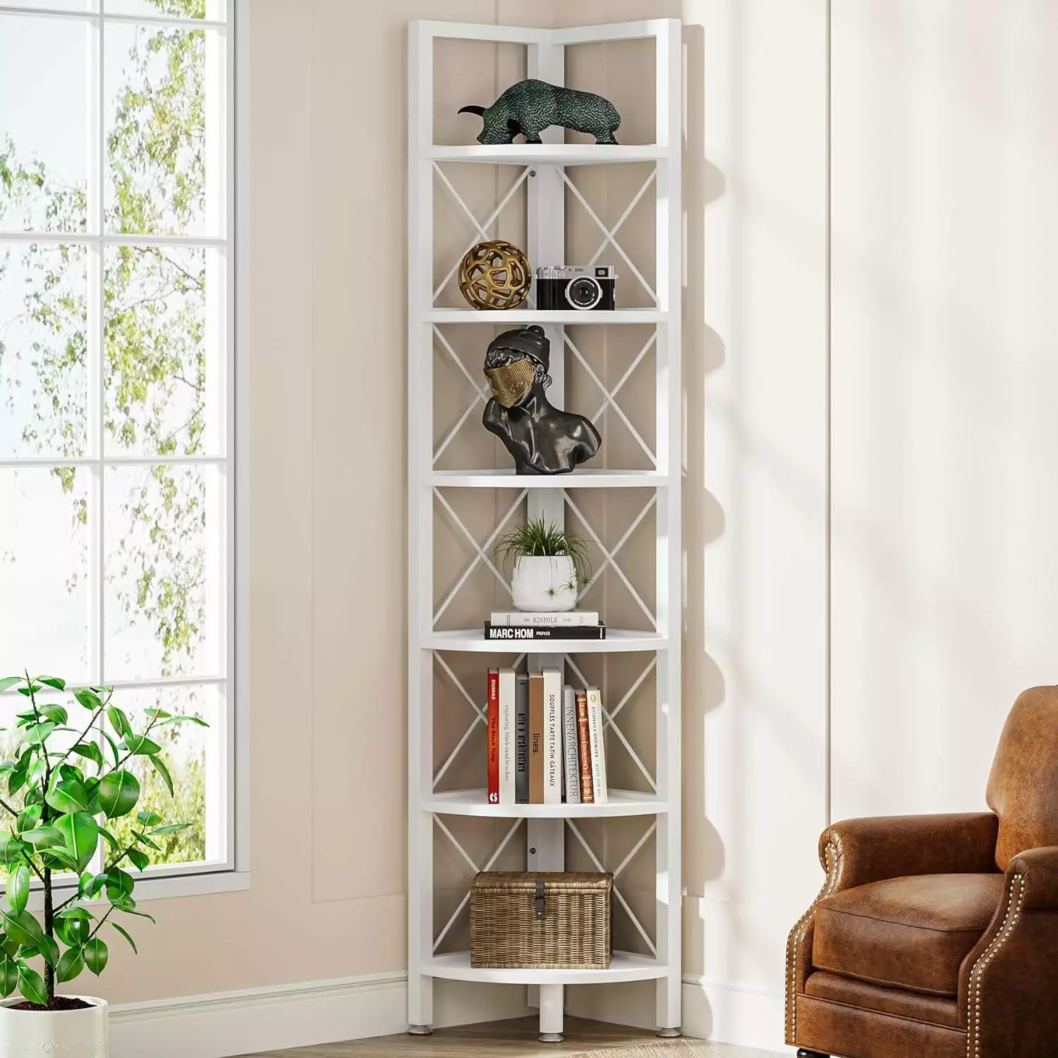 HENGXIN 6 Tier Corner Shelf Modern Bookcase Small Spaces