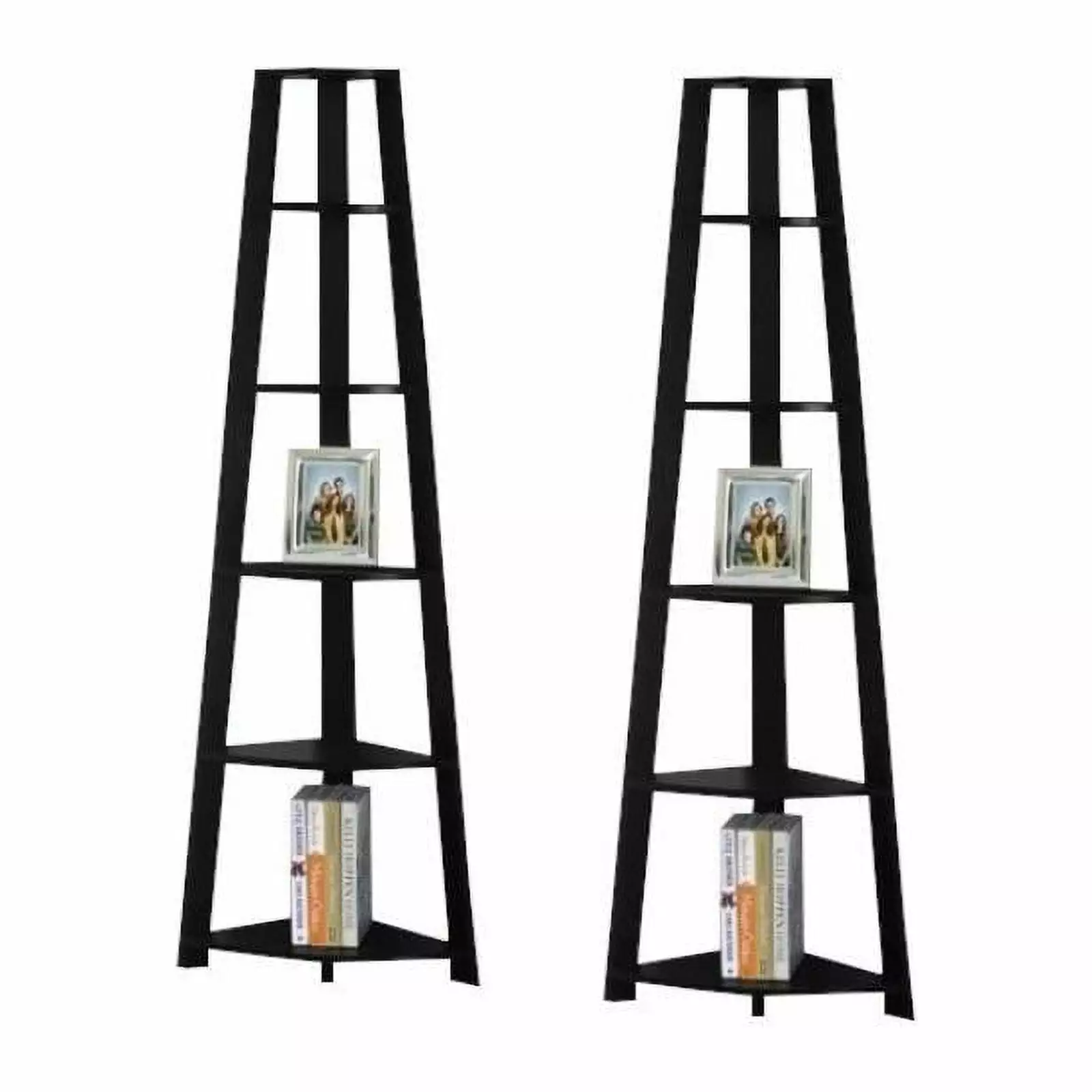 Home Square 2 Piece Modern Wood Corner Accent Etagere Set Black Living Room