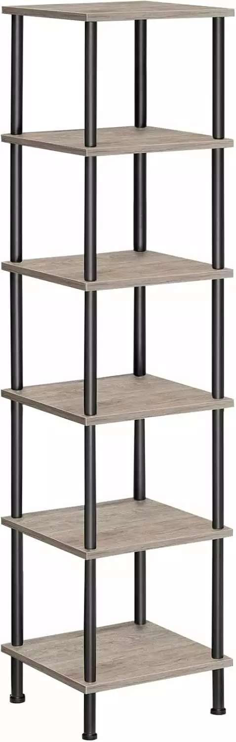6-Tier Corner Shelf Square Rack Display Shelf Tall Storage Rack Plant Stand Greige and Black Small Spaces kk