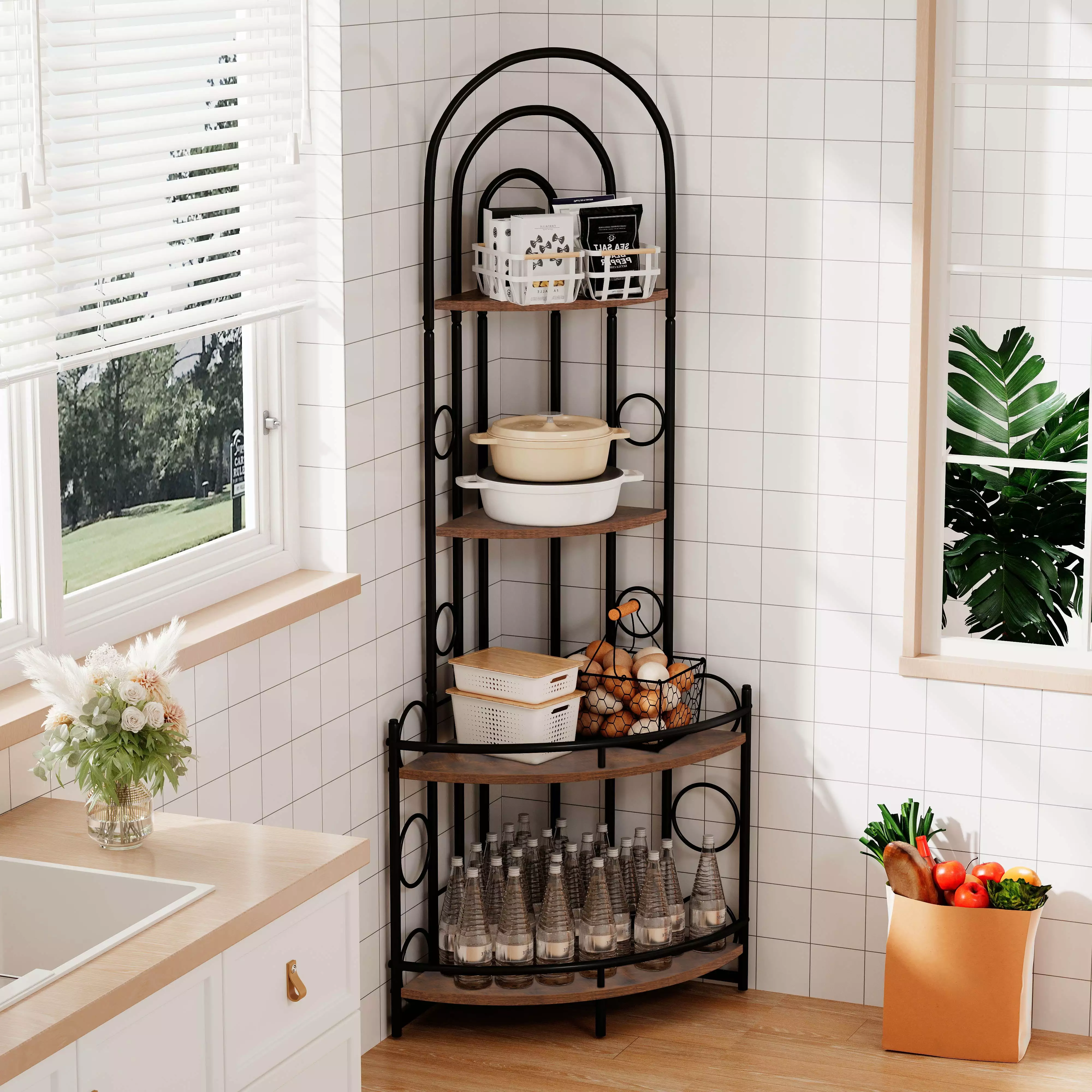 4-Tier Corner Bookshelf Metal Frame Modern Plant Stand Home Office Stylish Space-Saving Design latulipo