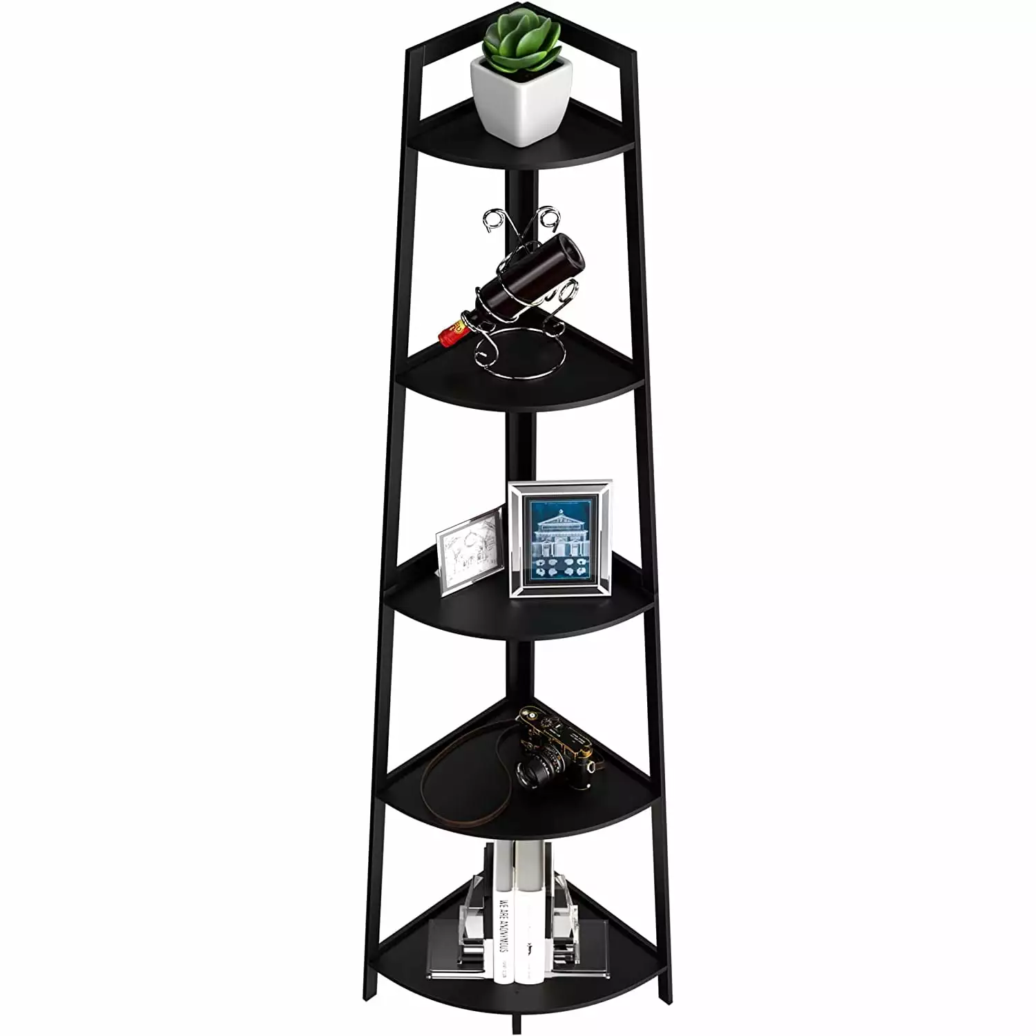 WTZ 70 Inch Tall Rustic Bamboo 5-Tier Industrial Corner Bookcase Living Room Home Office latulipo