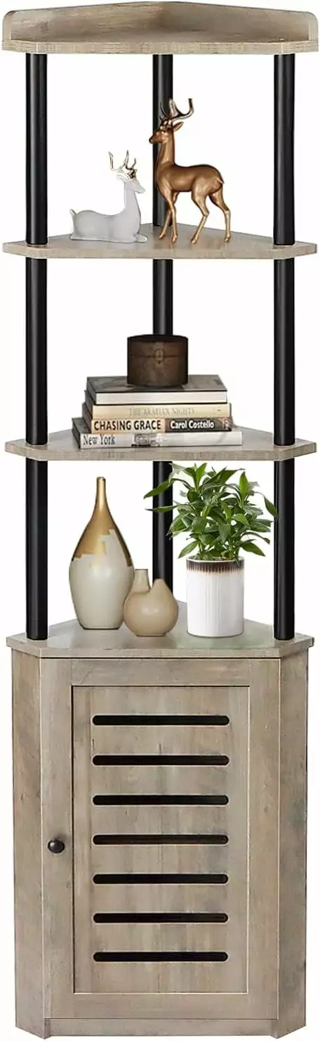 6-Tier Corner Shelf Storage 74.2 Tall Display Rack Living Room Home Office Q&Q