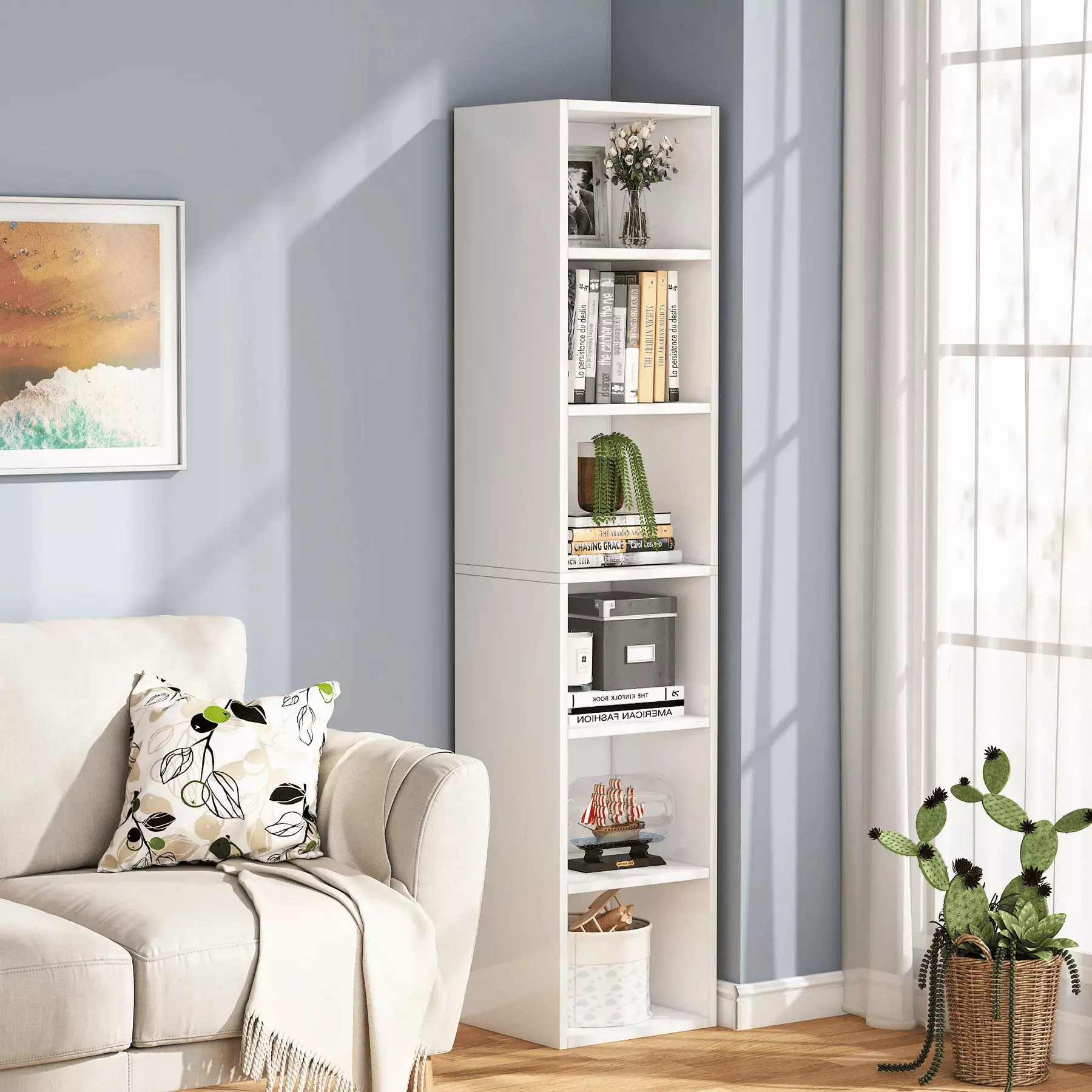 70.9 Inch Modern 6-Tier Narrow Corner Bookcase Cube Display Shelves Home Office Living Room sanswoodshop