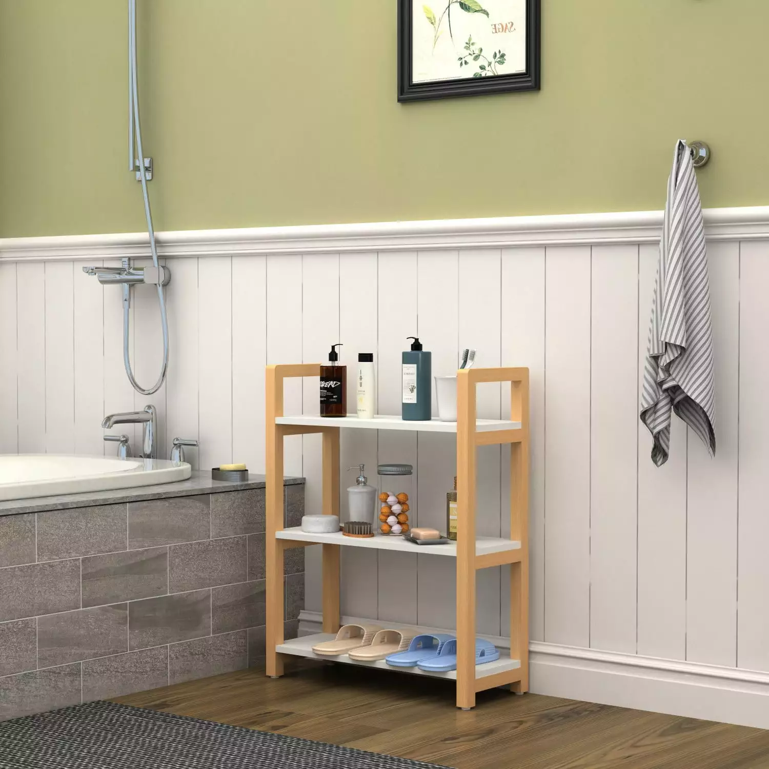 Topcobe Delicate 3-Tier Narrow Corner Shelf Storage Rack Multi-Purpose Living Room White