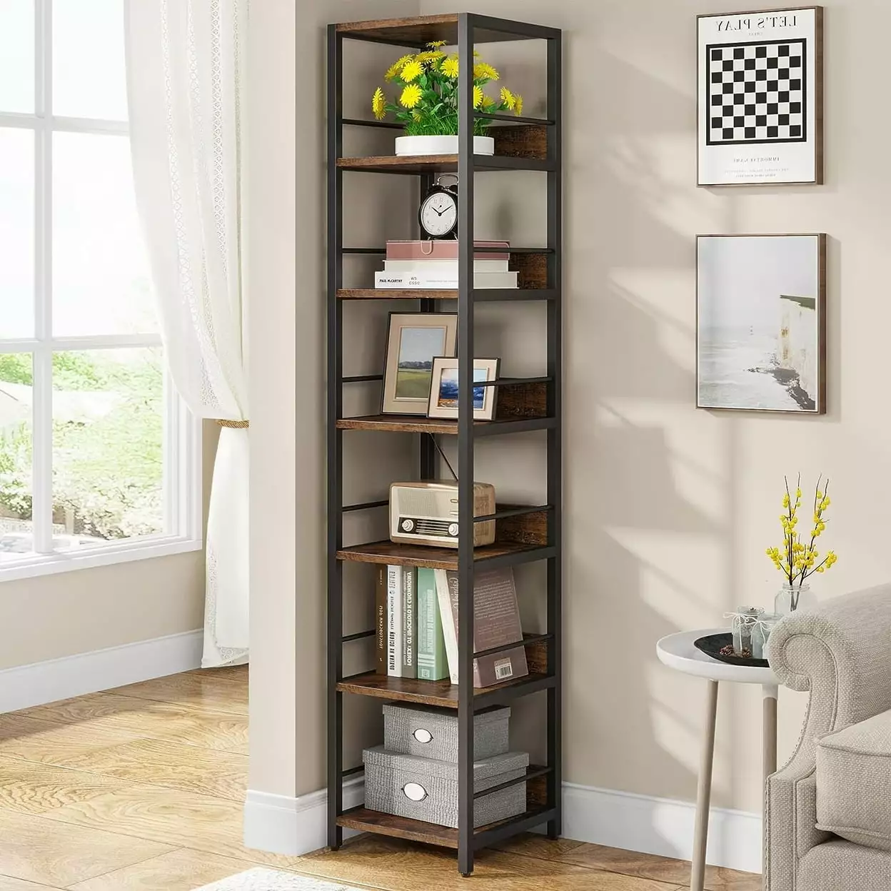 Tribesigns 6-Tier Corner Shelf 75 Inch Tall Narrow Bookshelf Storage Rack Small Spaces
