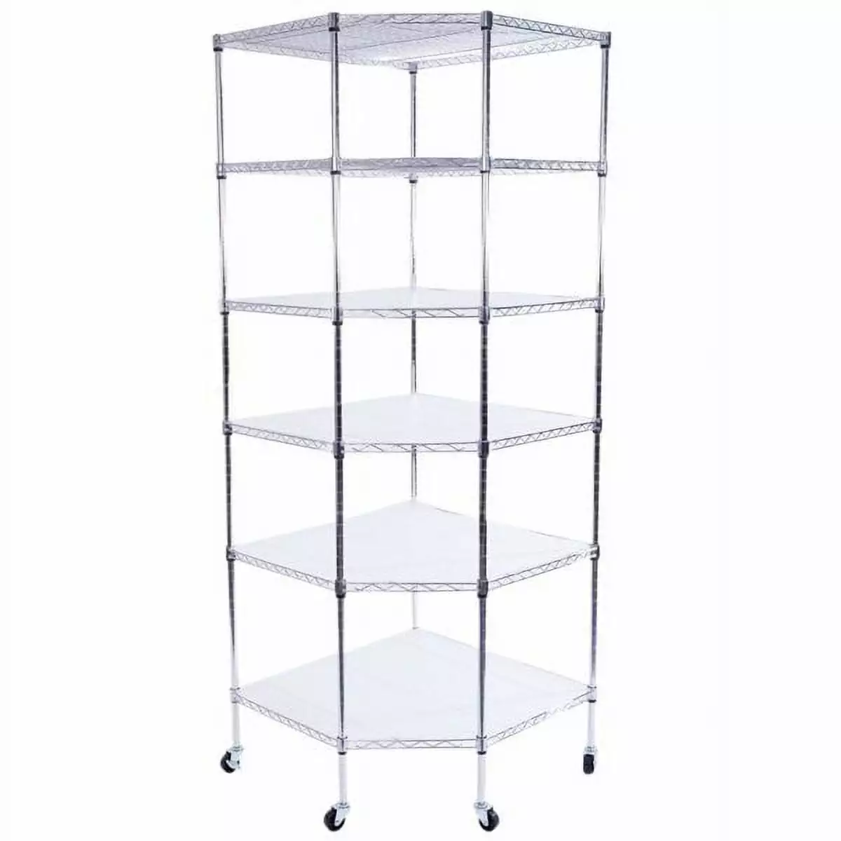 6-Layer Chrome Plated Polygonal Corner Shelf 2 PP Wheels 680x680x1800 Silver YTTX