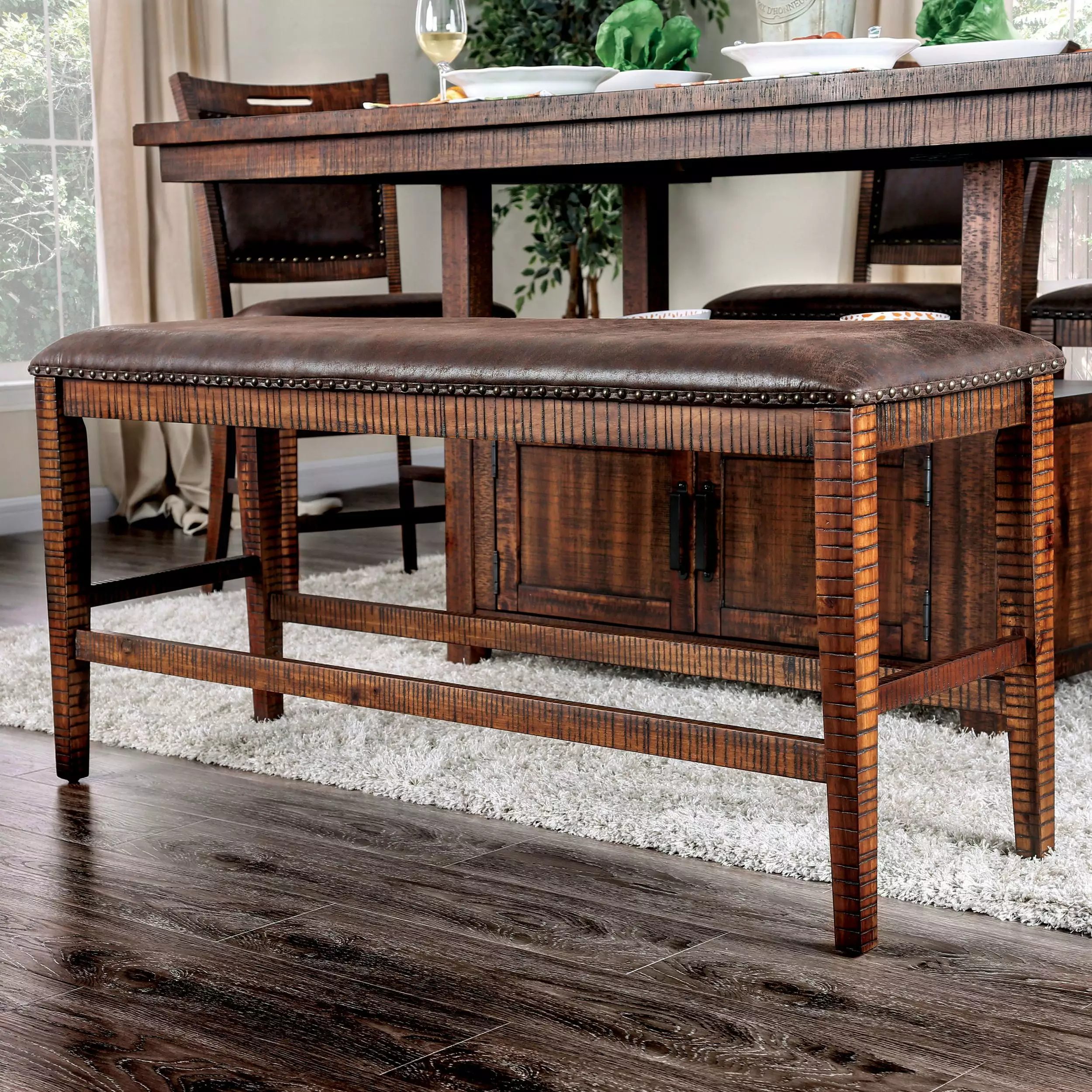 Furniture America Jaycee Padded Counter Height Bench Oak - Comfortable Bar Stool Bench Benches