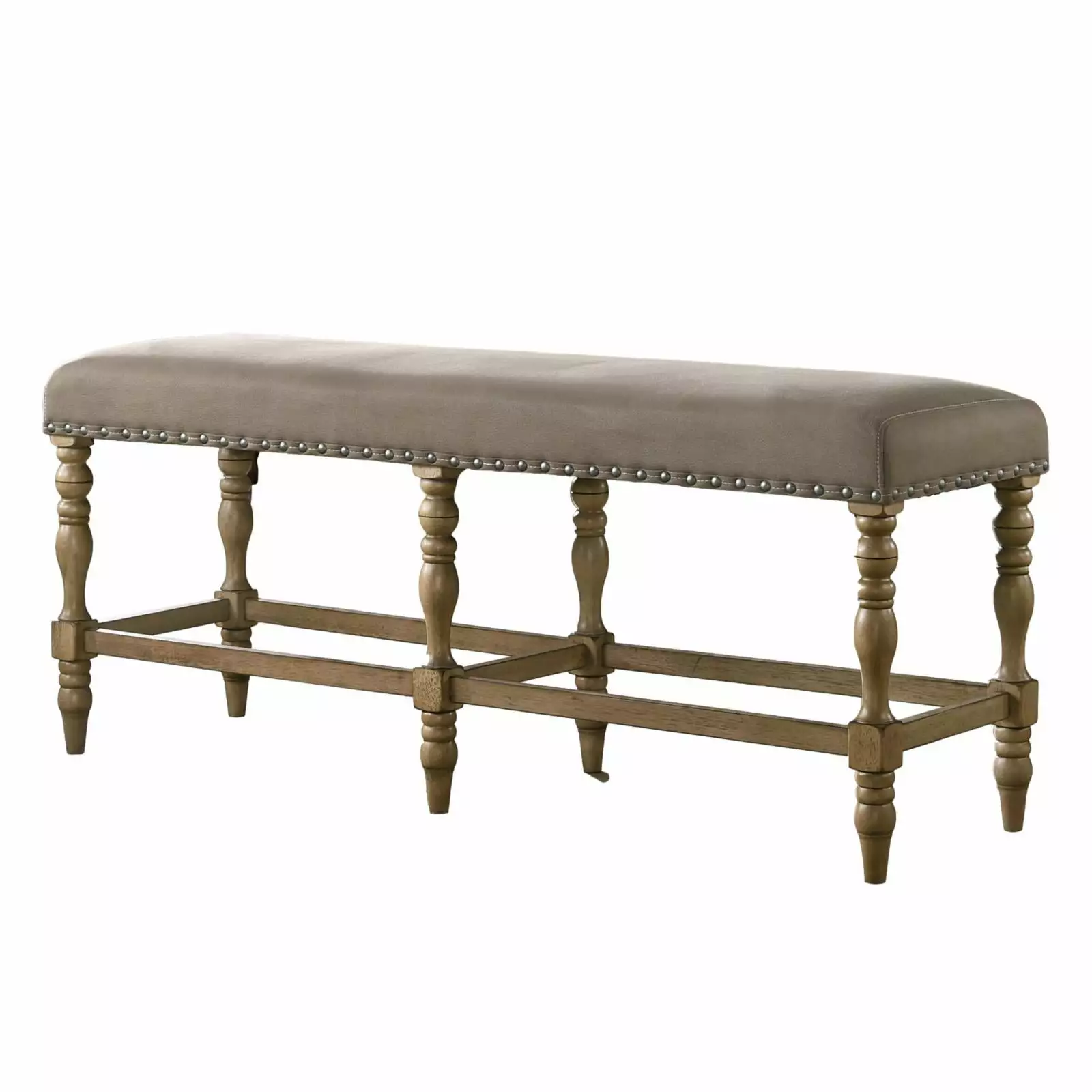 Birmingham Microfiber Counter Height Bench Nailhead Driftwood Finish Benches Roundhill Furniture