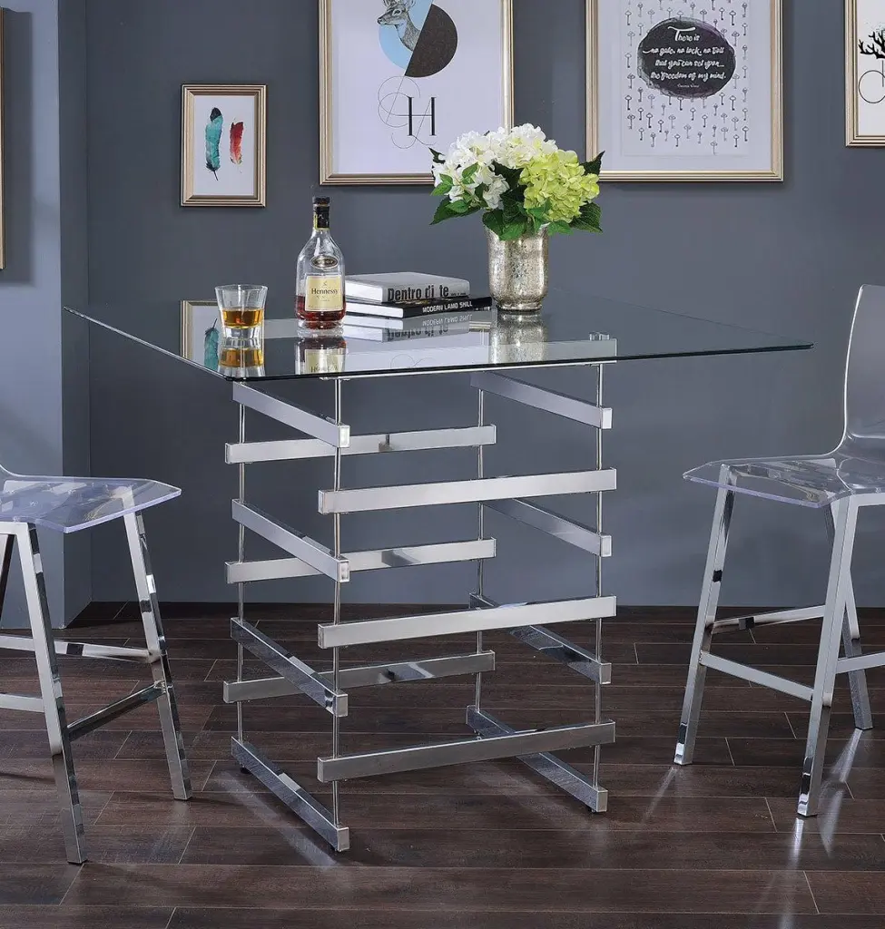 Acme Furniture Nadie Square Counter Height Table Chrome 72590 Modern Dining Furniture