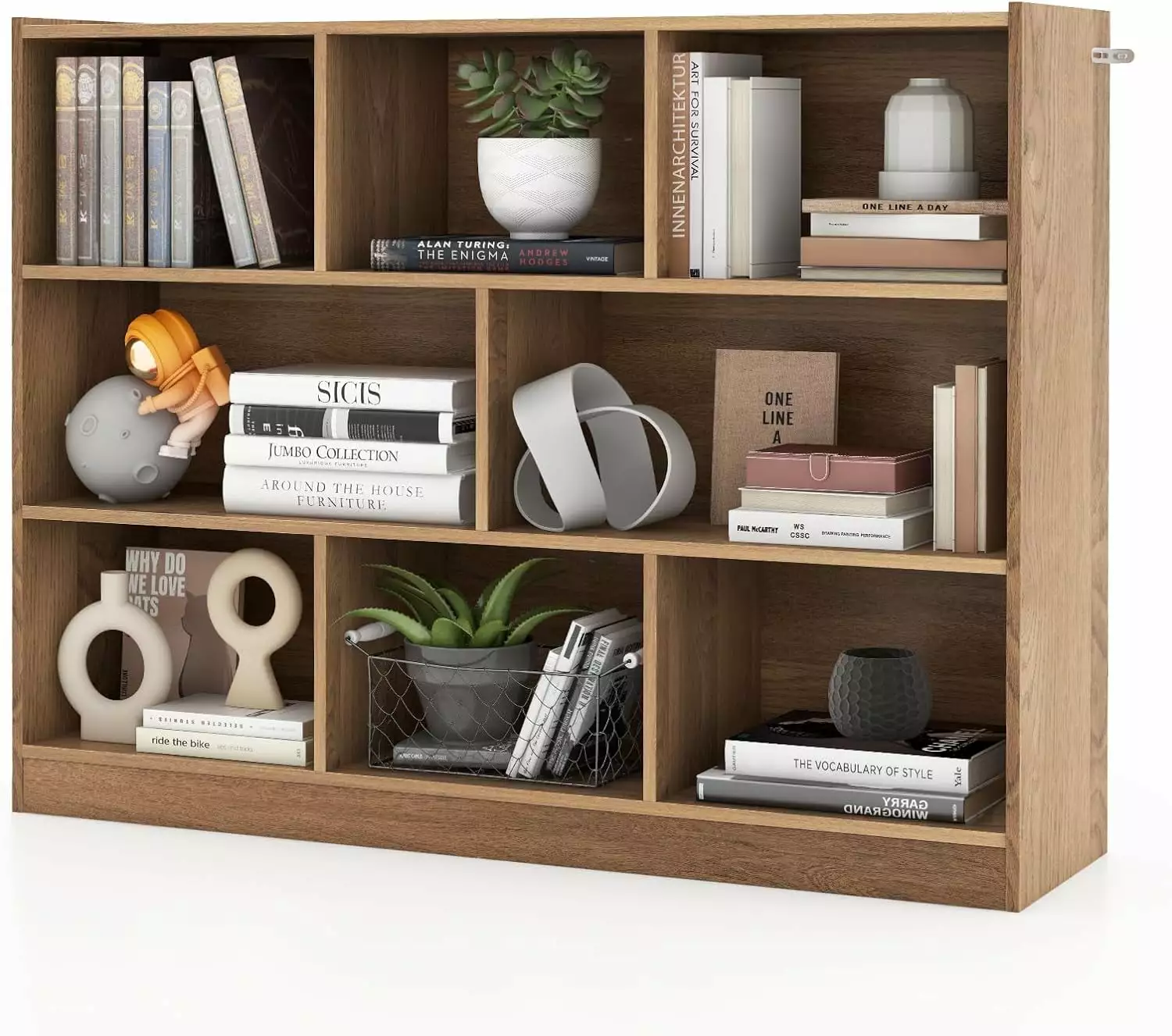 FJU 3-Tier Open Shelf Bookcase Floor Standing White Wood Bookshelf 8 Cube Bookcase Natural