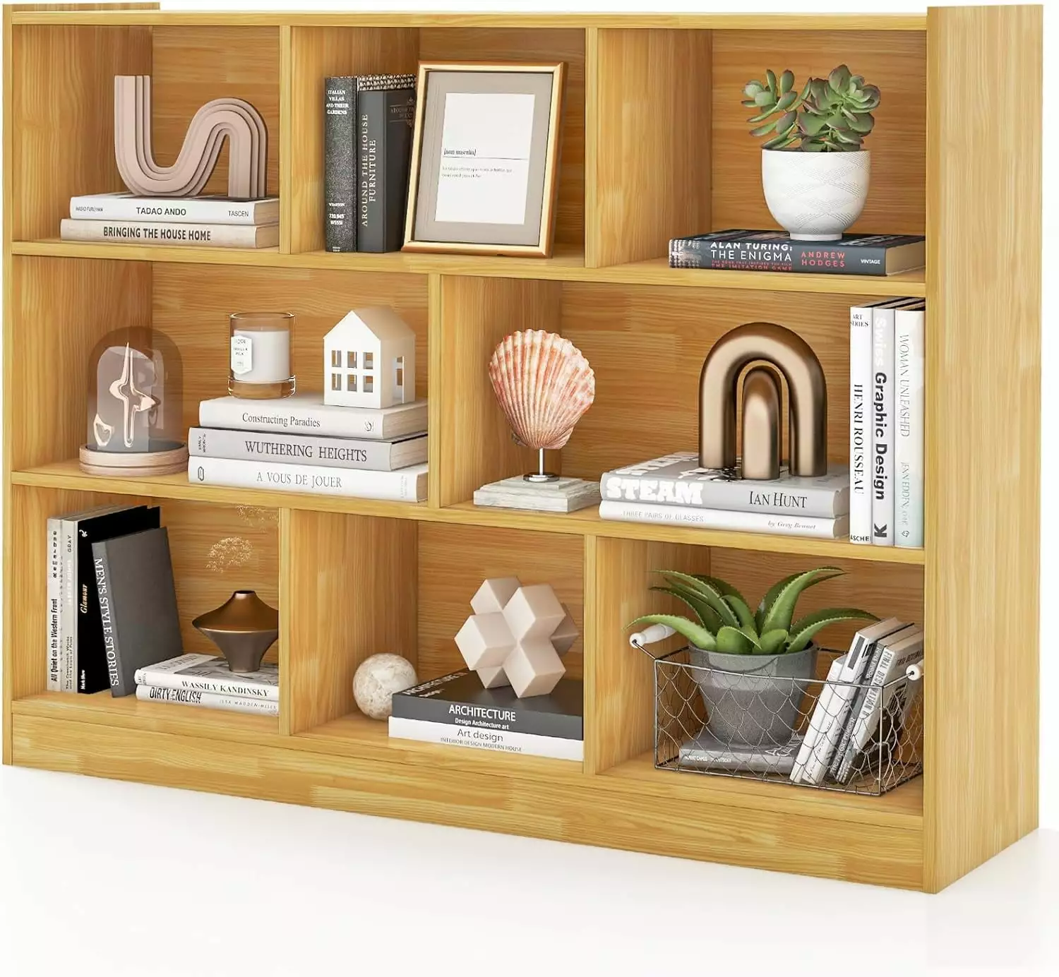 HUHAN 8 Cube Bookcase Freestanding 3-Tier Open Bookshelf Modern Storage Display Cabinet Burlywood