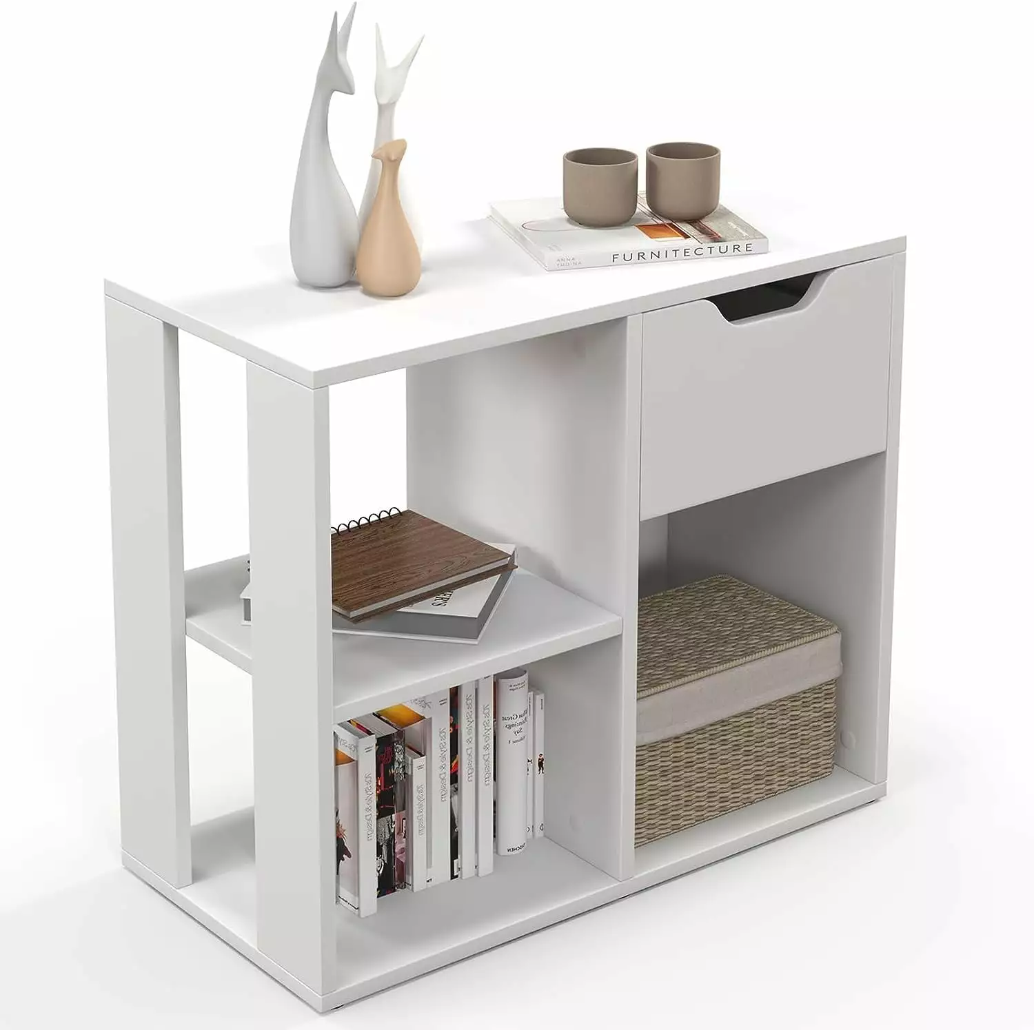 3 Cube Bookcase Drawer Modern Bookshelf 2-Tier Open Shelves White JINMAI