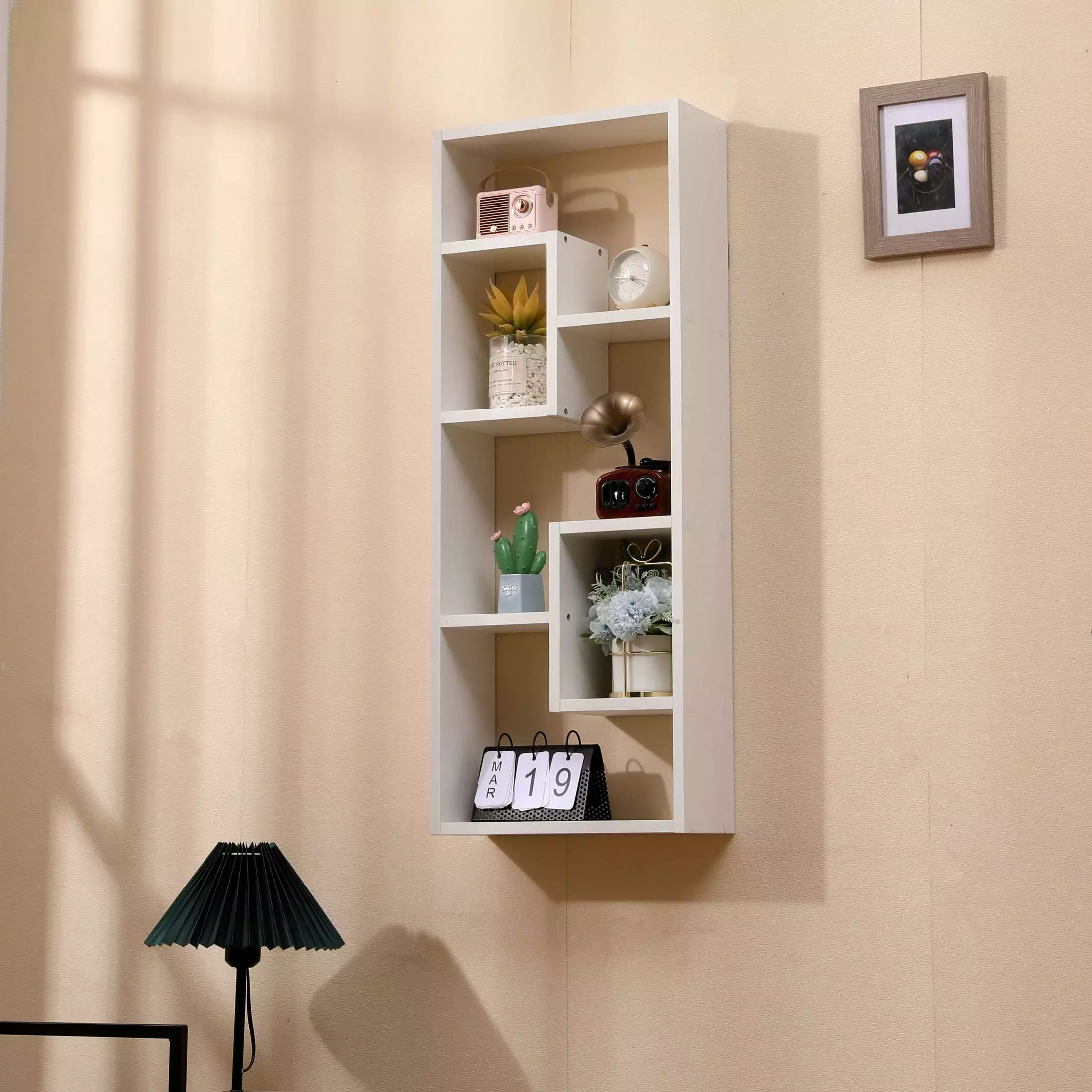 Freestanding Wood Open Bookcase 5 Cubes and Keyhole Hangers Home Office Living Room White SMHZ