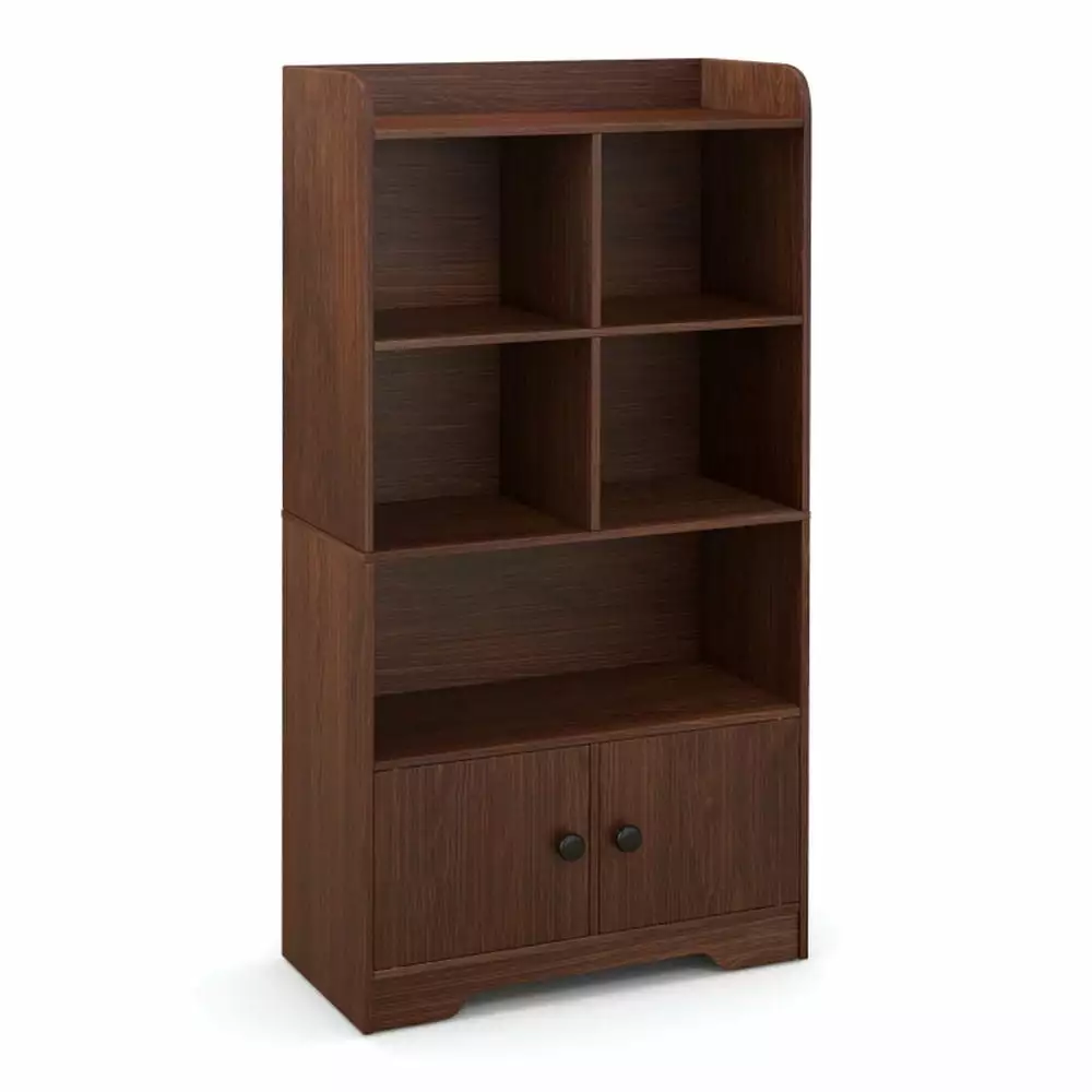 Topcobe 4 Tiers Bookshelf 4 Cubes Display Shelf and 2 Doors Corner Storage Organizer Brown