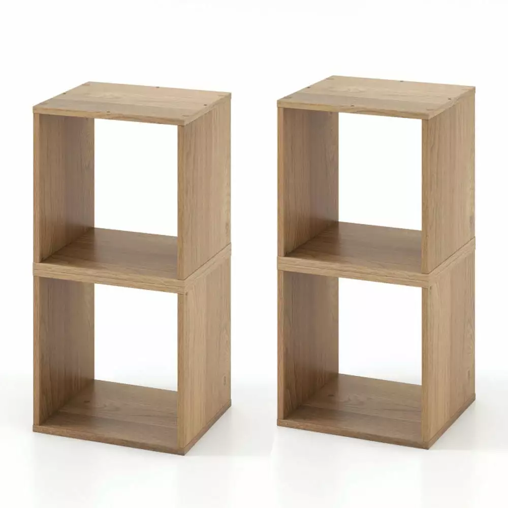 Topcobe 2 Cubes Stackable Bookcase Living Room and Study Corner Storage Organizer Bedroom Home Office Natural