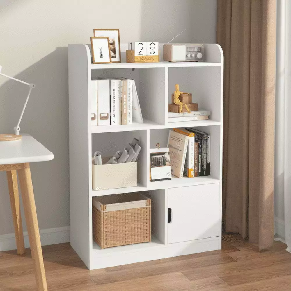Kids Bookcase Bookshelf 6 Compartments Freestanding Shelves and Cube Organizer Bedroom Living Room Office Closet School Wh...