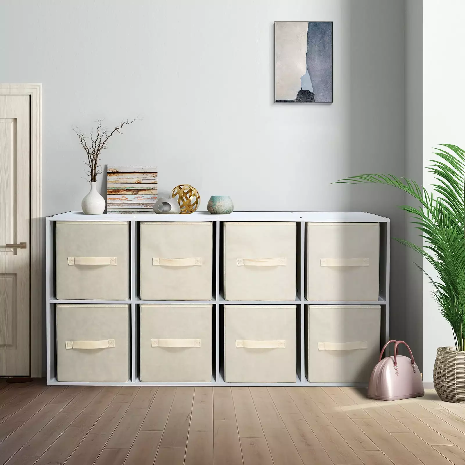 Baokaler 8 Cubby Bin Storage Organizer White - Wood Cube Shelving School and Home