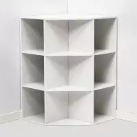 HEGANG Corner Cube Bookshelf White 9-Compartment Organizer Fits 11 Cubes Particle Board Construction