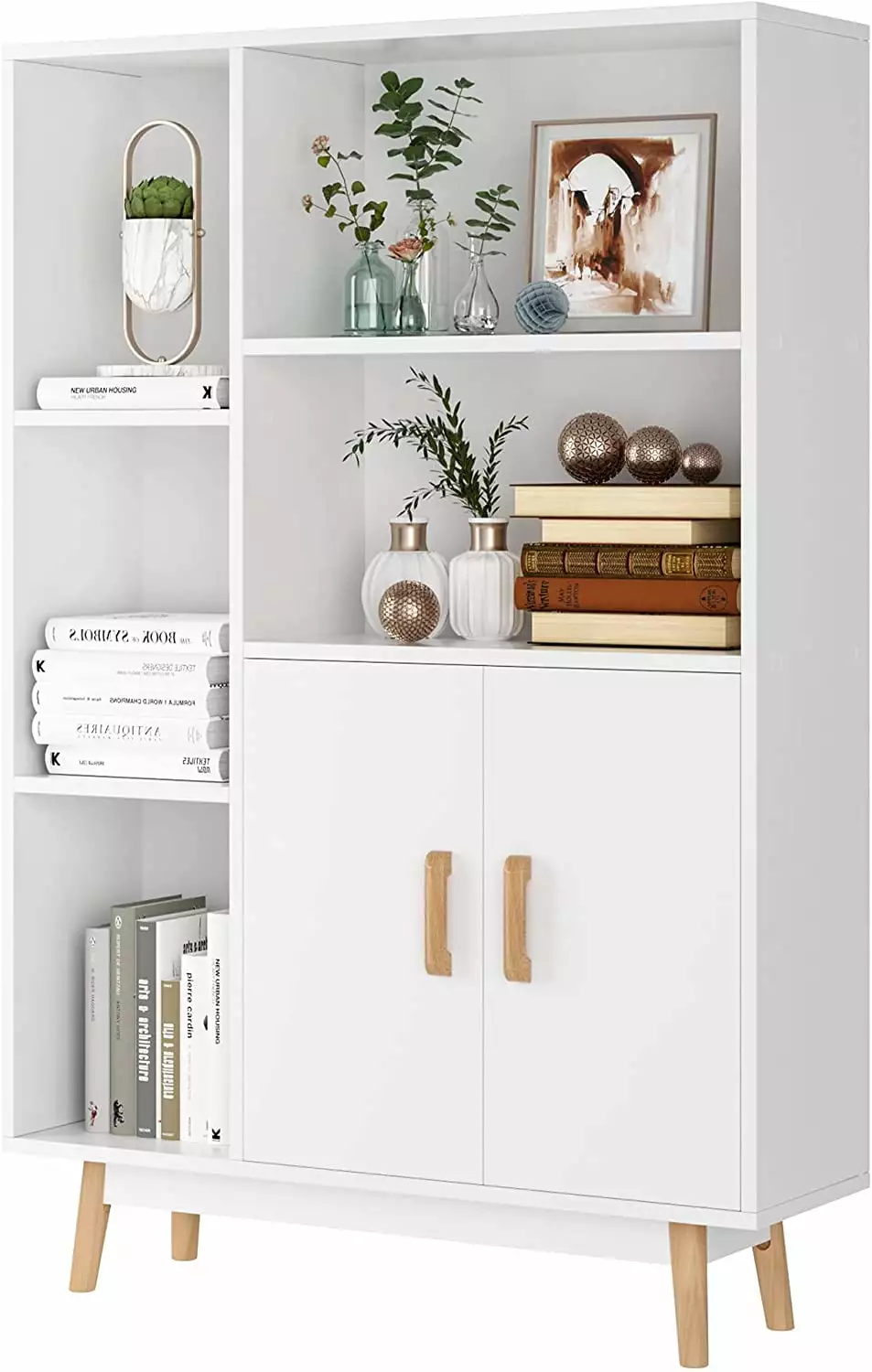 Homfa 5 Cube Bookcase Door Open Shelves Free Standing Storage Cabinet White Finish