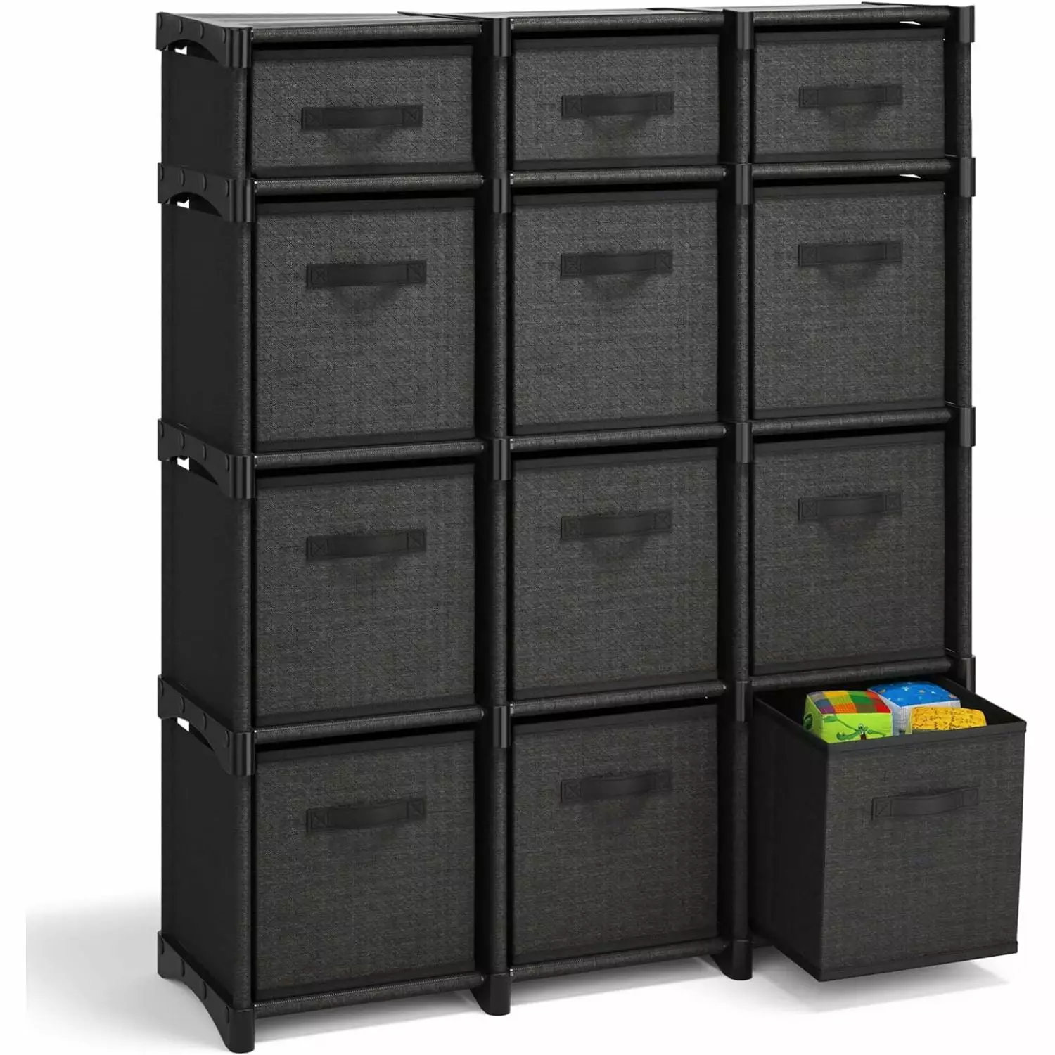 12 Cube Storage Organizer Black DIY Storage Cubes Fabric Bins Bedroom Playroom Seyatpool