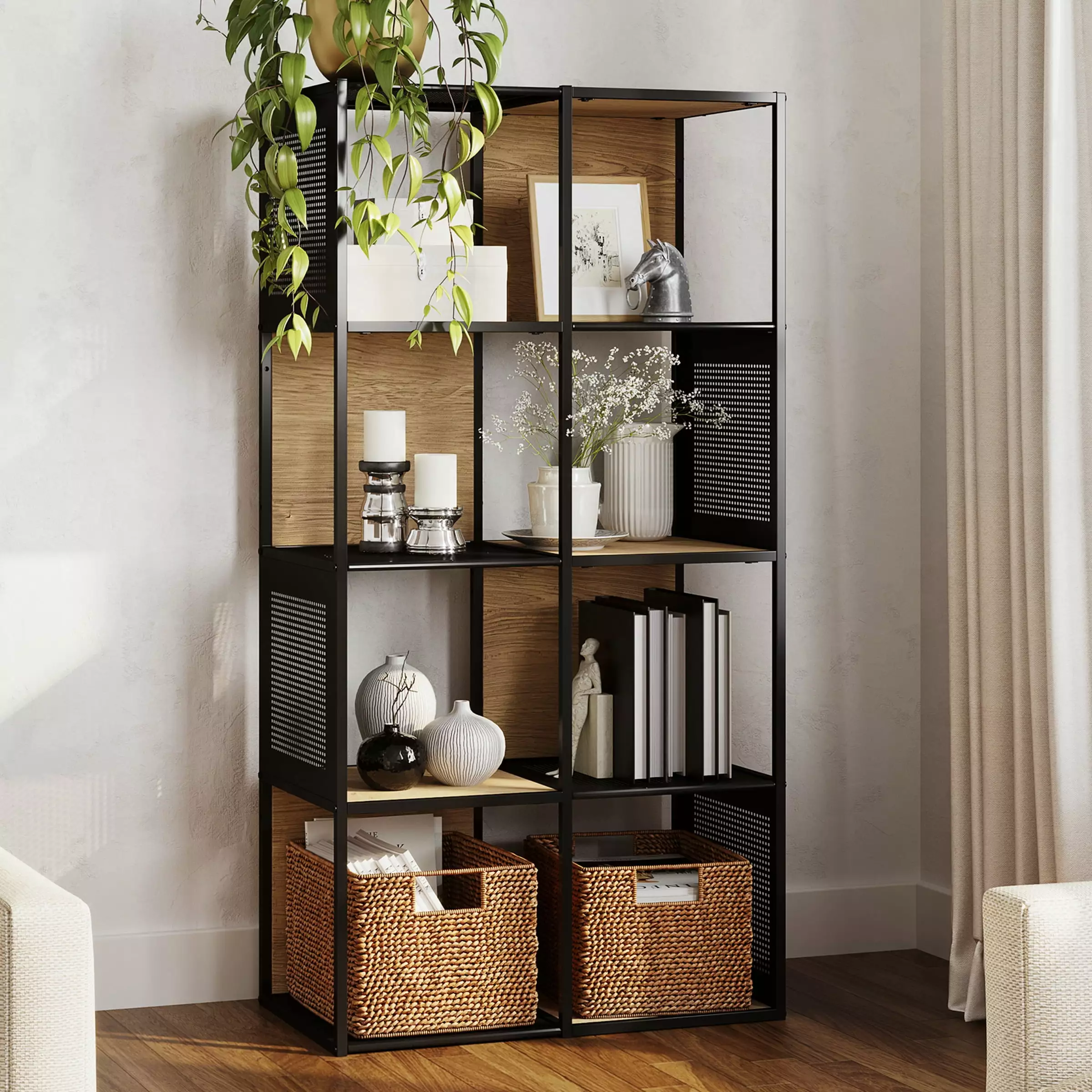 Somerset Home Cube Storage Organizer Freestanding Bookshelf Oak and Black