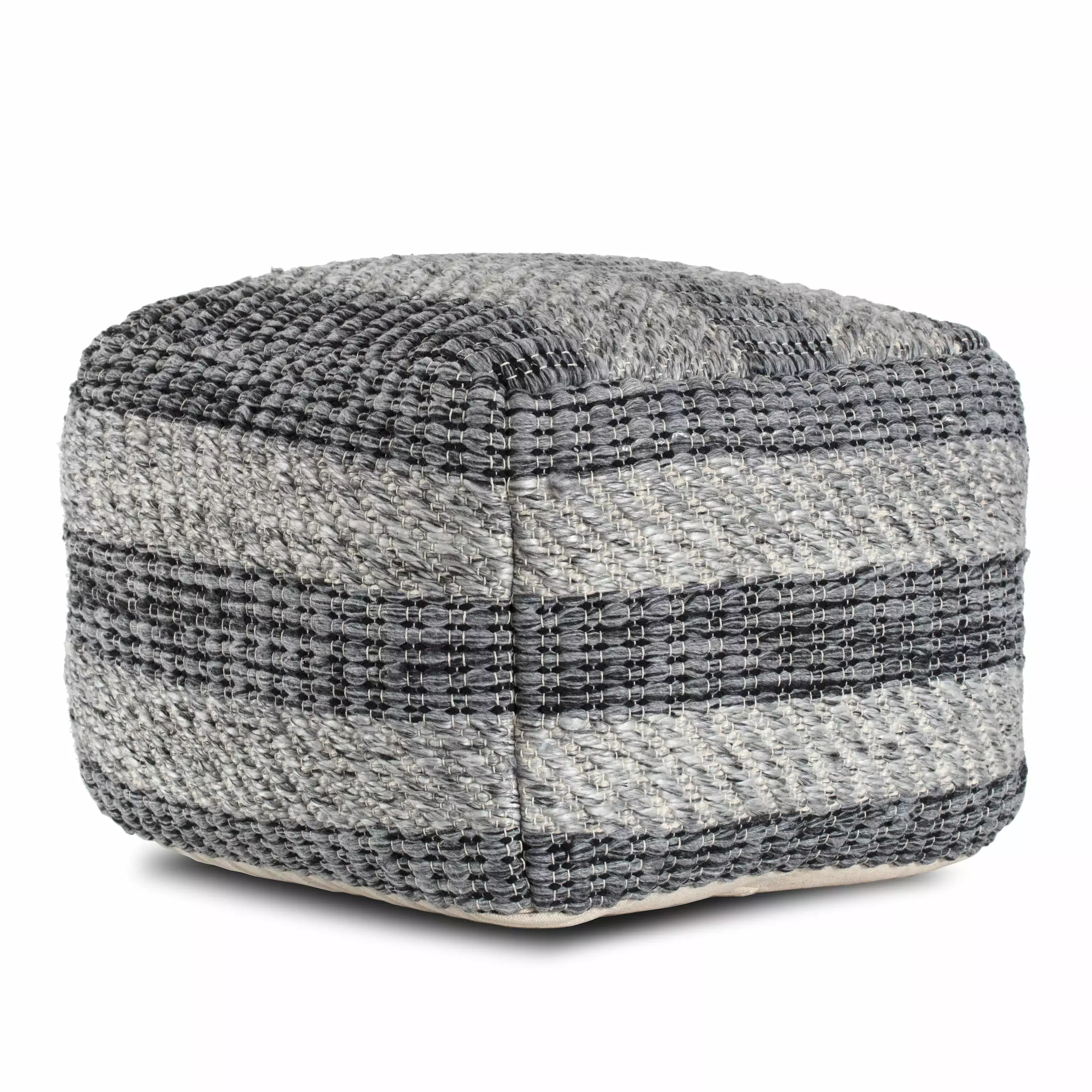 Anji Mountain Cube Striped Woven Pouf Gray