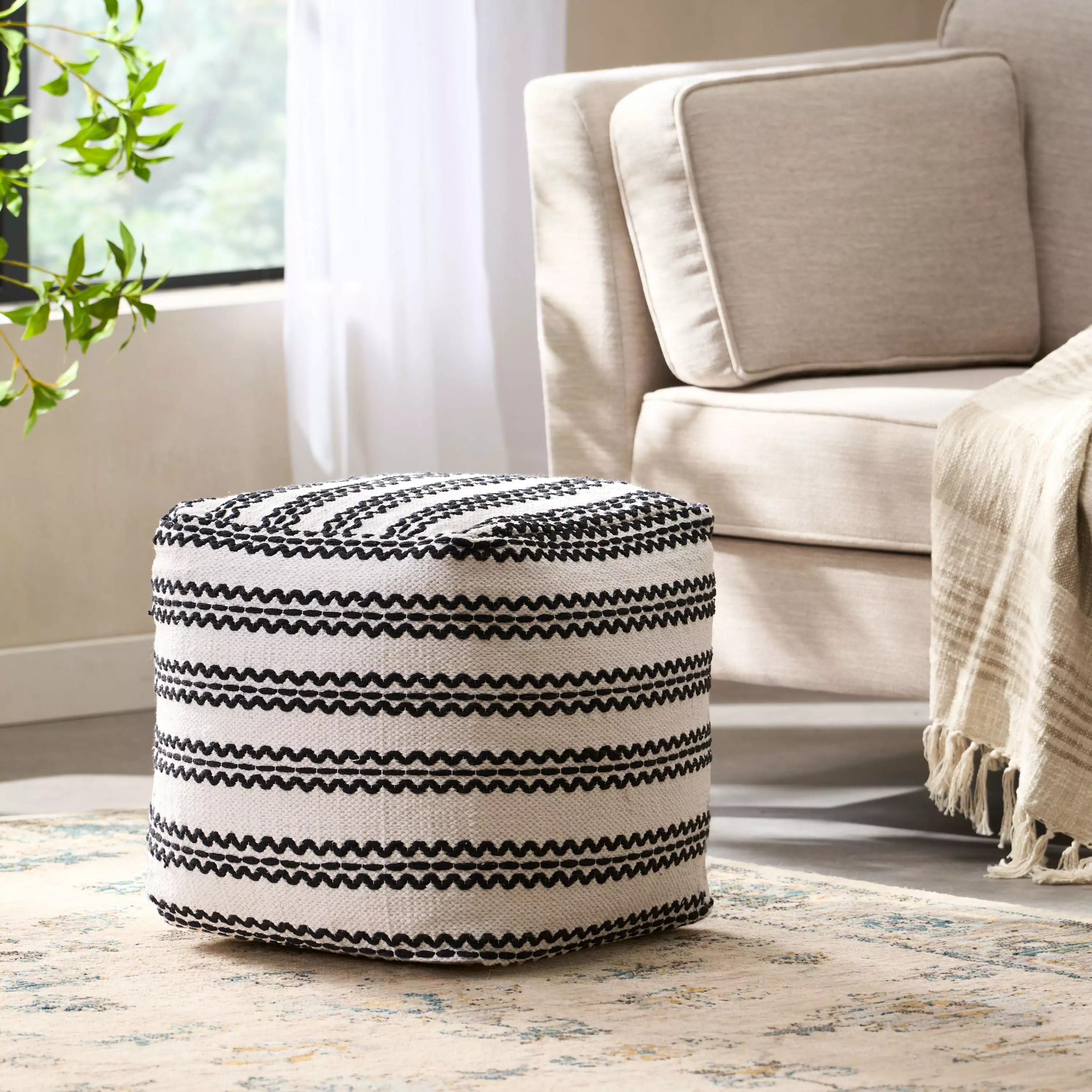 Noble Houtilize Cube Woven Cotton Pouf Noble House