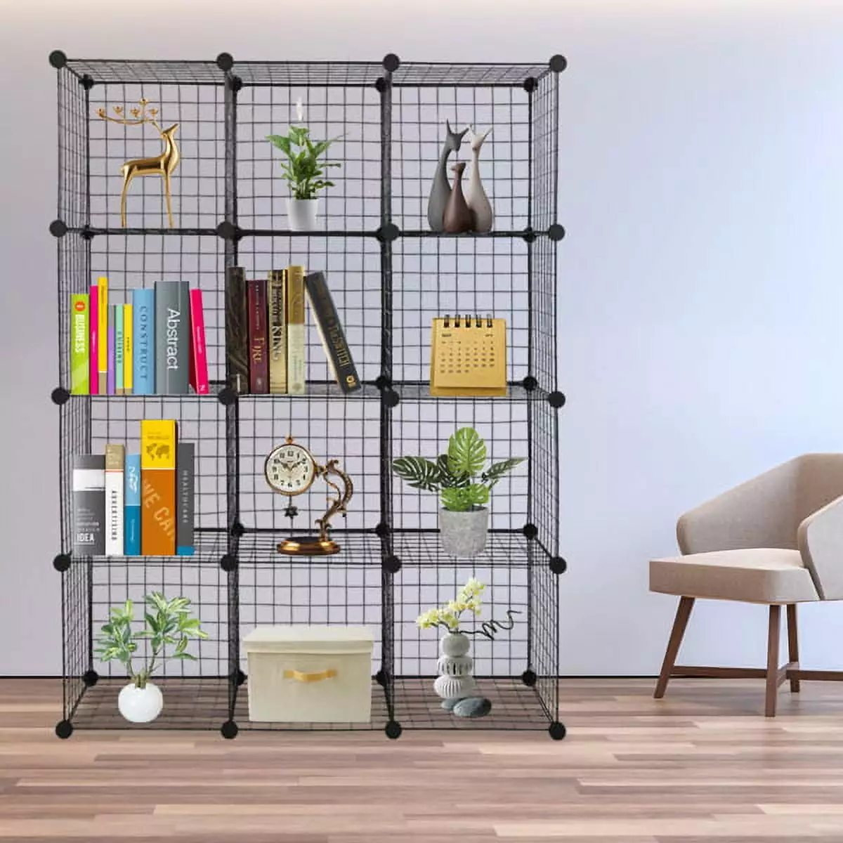 Bornmio 12-Cube Organizer Cube Storage Storage Shelves Wire Cube Storage Origami Shelves Metal Grid Multifunction Shelving...