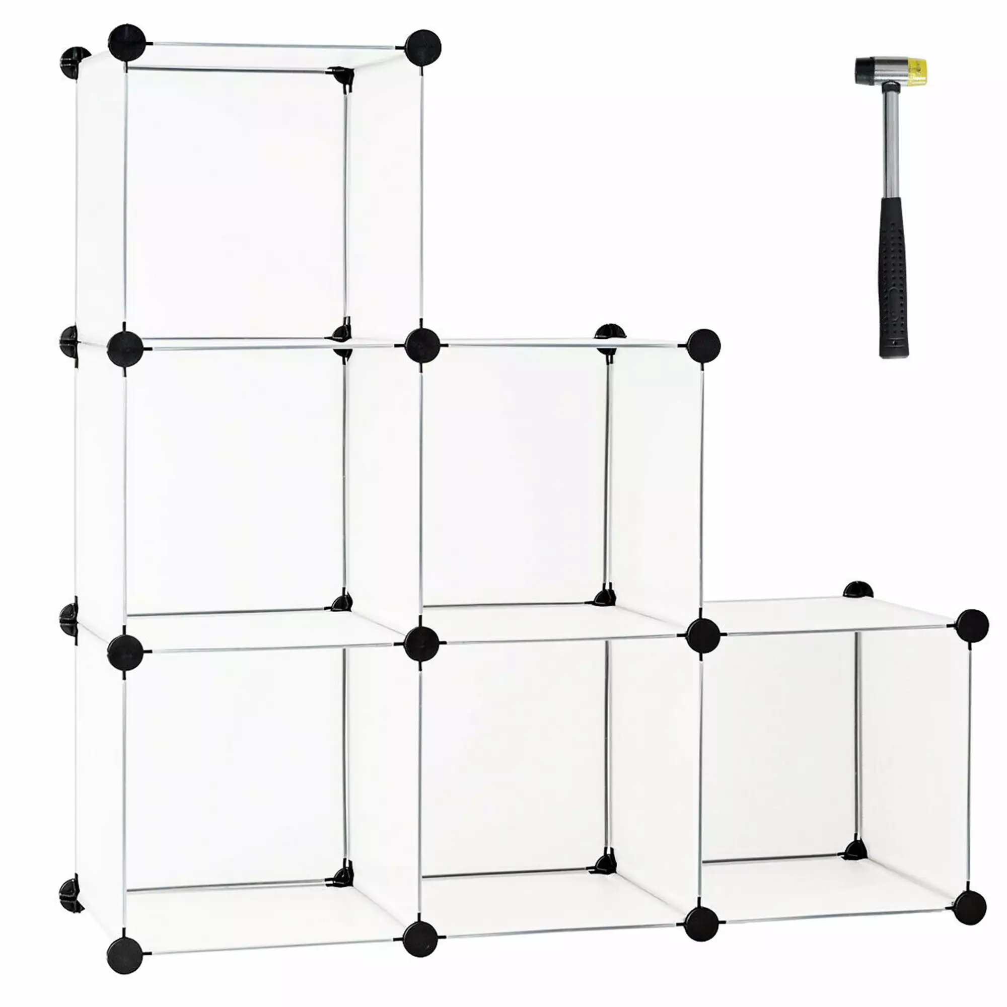 Gymax Plastic Organizer Units 6 Cube Storage Organizer Steel Frame White