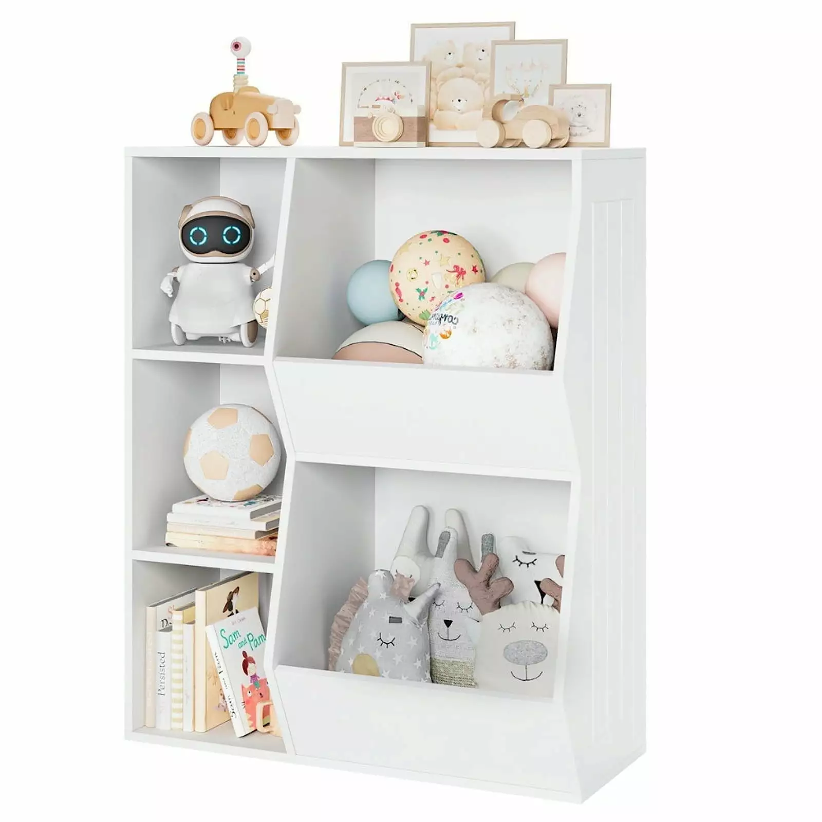 Hiphuta Kid's Toy Storage Organizer Wood Toy Organizer 5 Cubes Children's Bookcase White