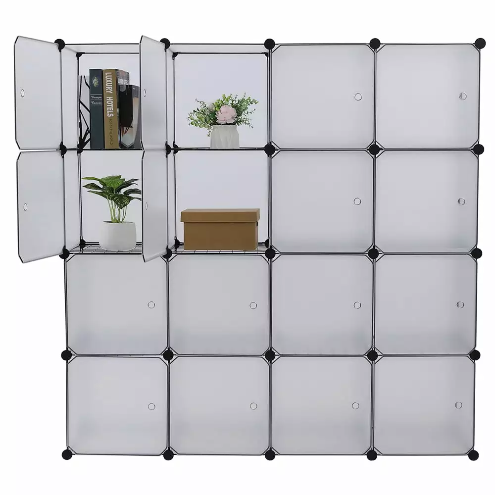Kepooman Cube Storage Organizer 16-Cube Book Shelf DIY Plastic Closet Cabinet Modular Bookcase Storage Shelving Bedroom Li...