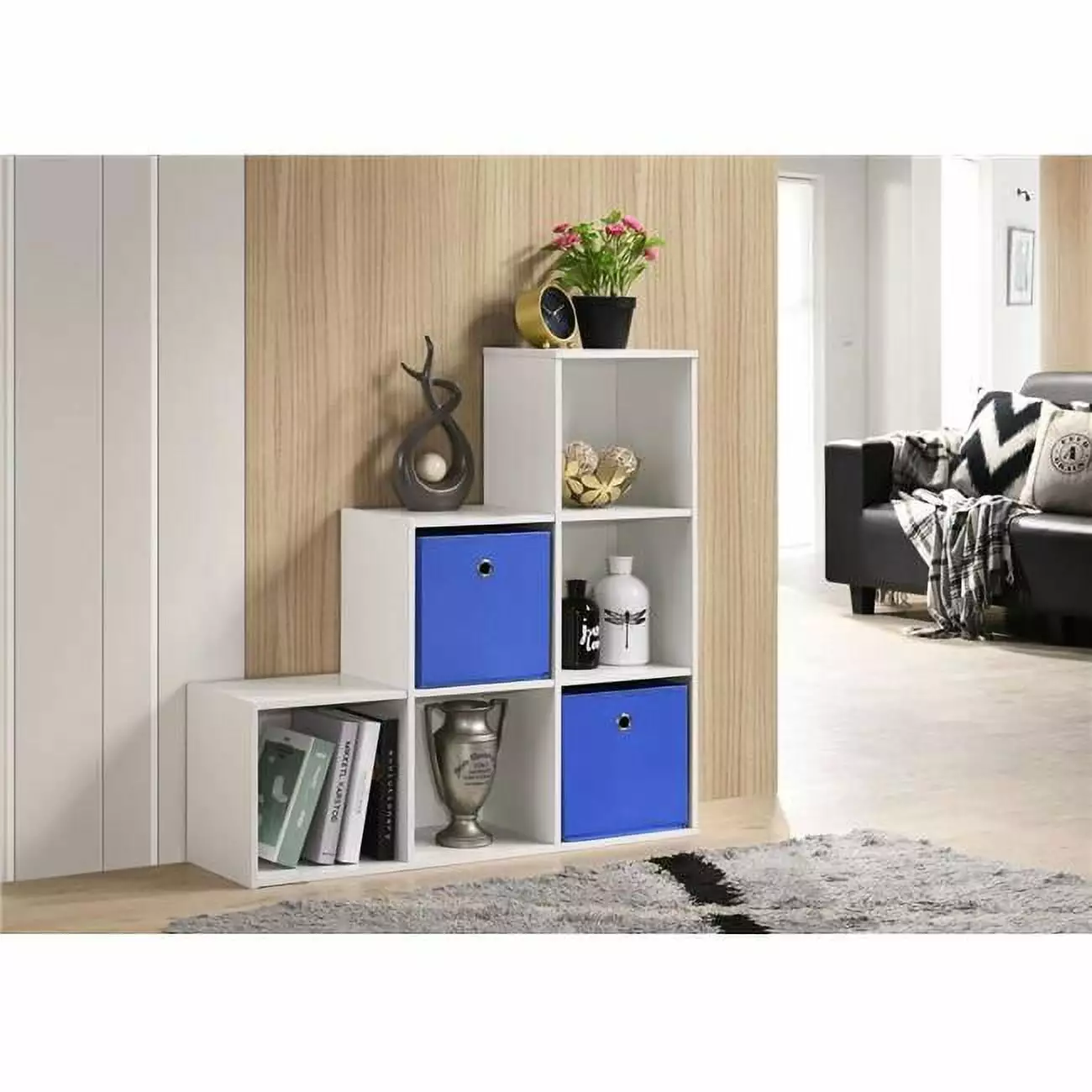 Progressive Furniture Royal 3-2-1 Cube Organizer White 2 Fabric Baskets