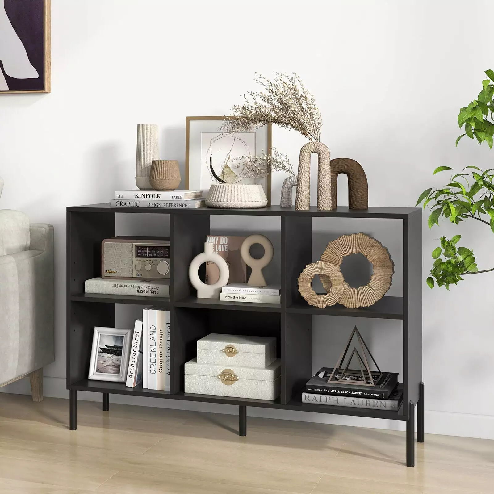 Amijoy 6 Cube Storage Shelf Organizer Bookcase Square Cubby Cabinet Bedroom Black