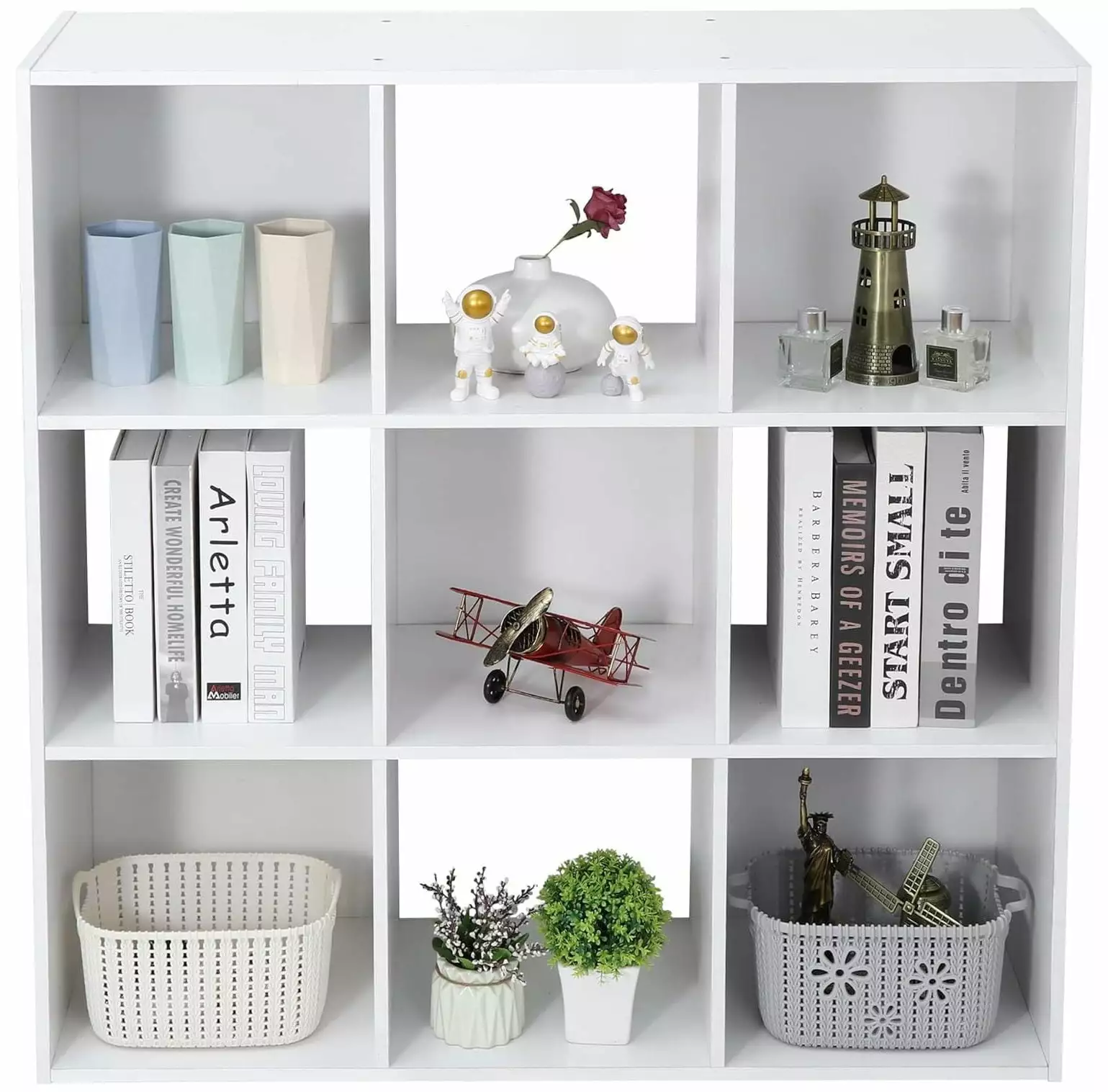 CodYinFI 9 Cube Storage Organizer White Wooden Display Shelf 5 Removable Back Panels