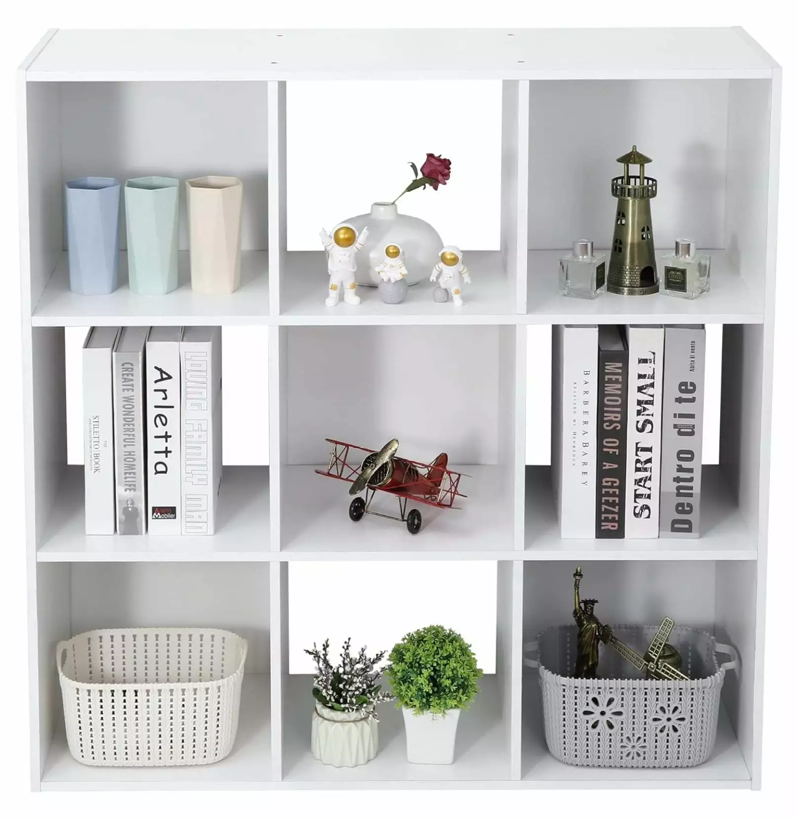 Drevy 9 Cube Storage Organizer White Wooden Display Shelf 5 Removable Back Panels