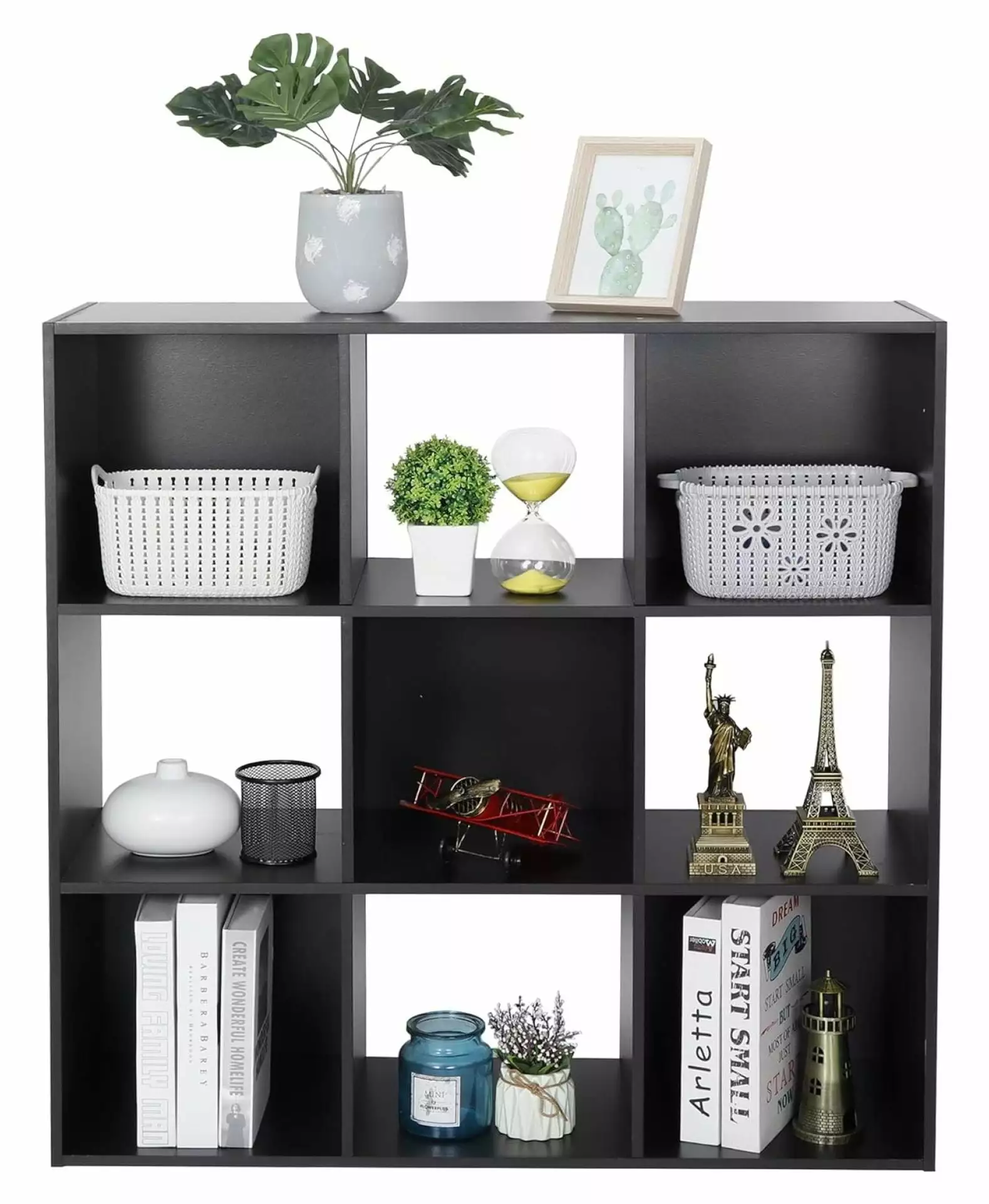 Drevy 9 Cube Storage Shelf Organizer Black Wooden Bookshelf 5 Removable Back Panels