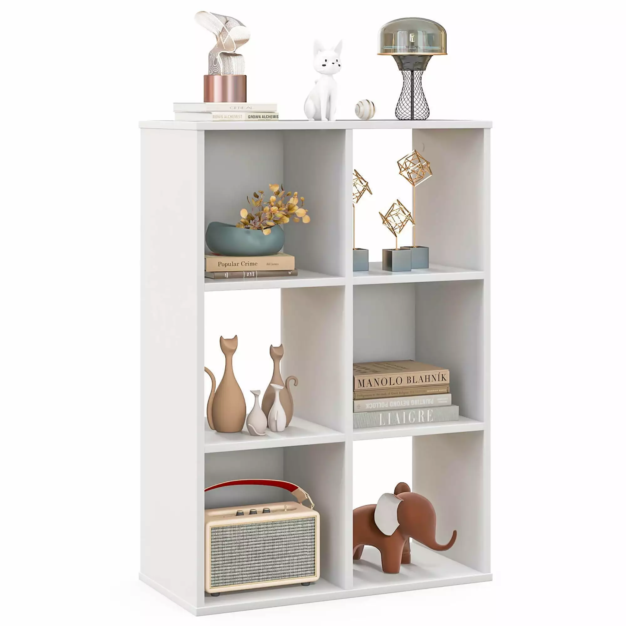 Gymax 6-Cube Bookshelf 4-Tier Bookcase 2 Anti-Tipping Kits & Floor Display Shelf