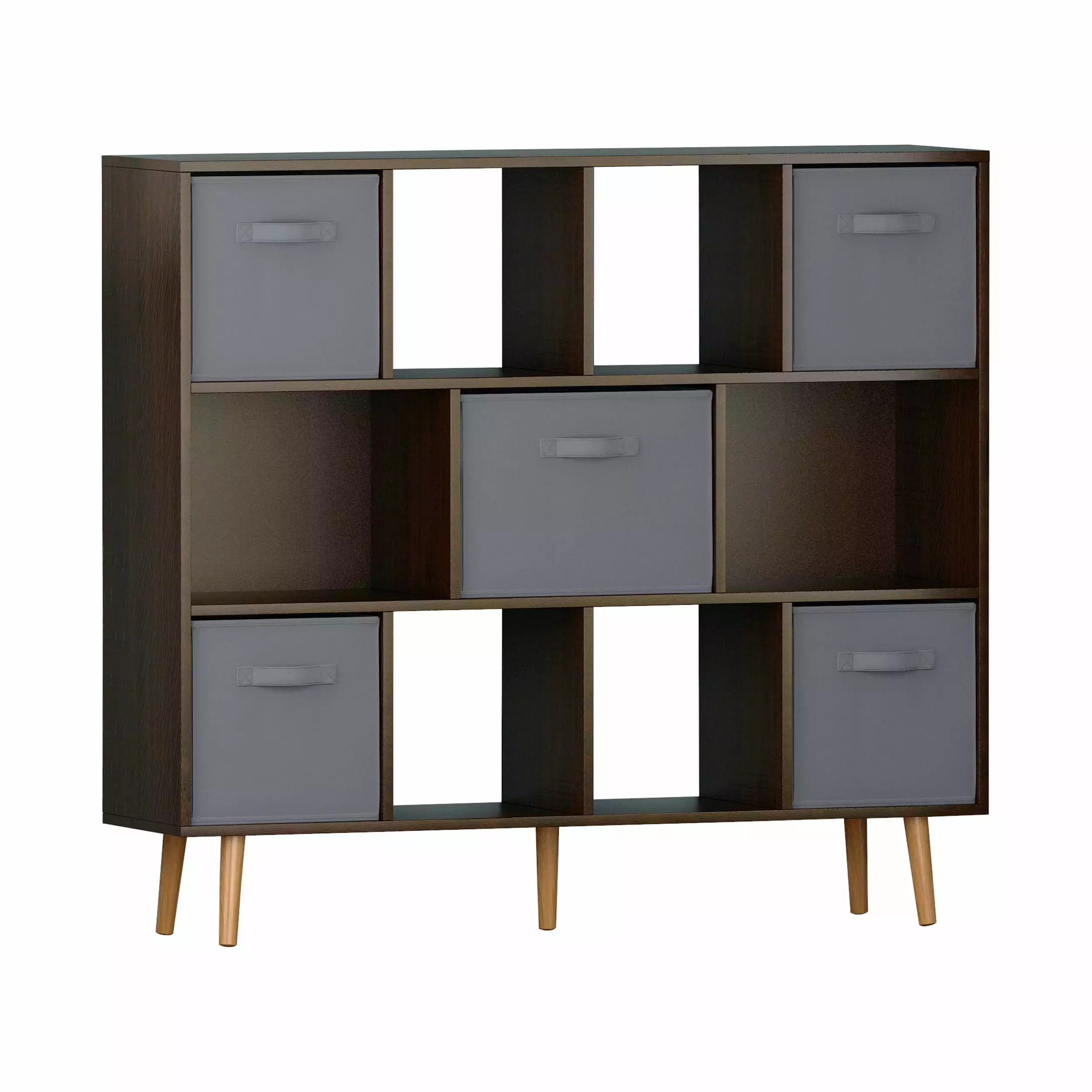 4 Layers 11 Grids 5 Non Woven Drawers MDF Triamine Bookshelf 47.2 x 11.8 x 42.1 Inches KitMax