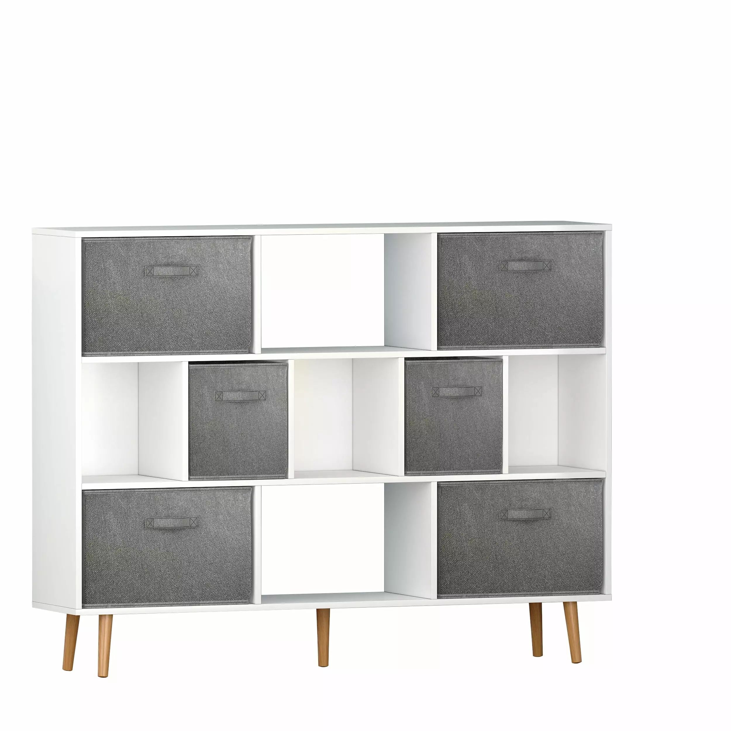 4 Layers 11 Grids 6 Non Woven Drawers MDF Triamine Bookshelf 55.1 x 11.8 x 42.1 Inches KitMax