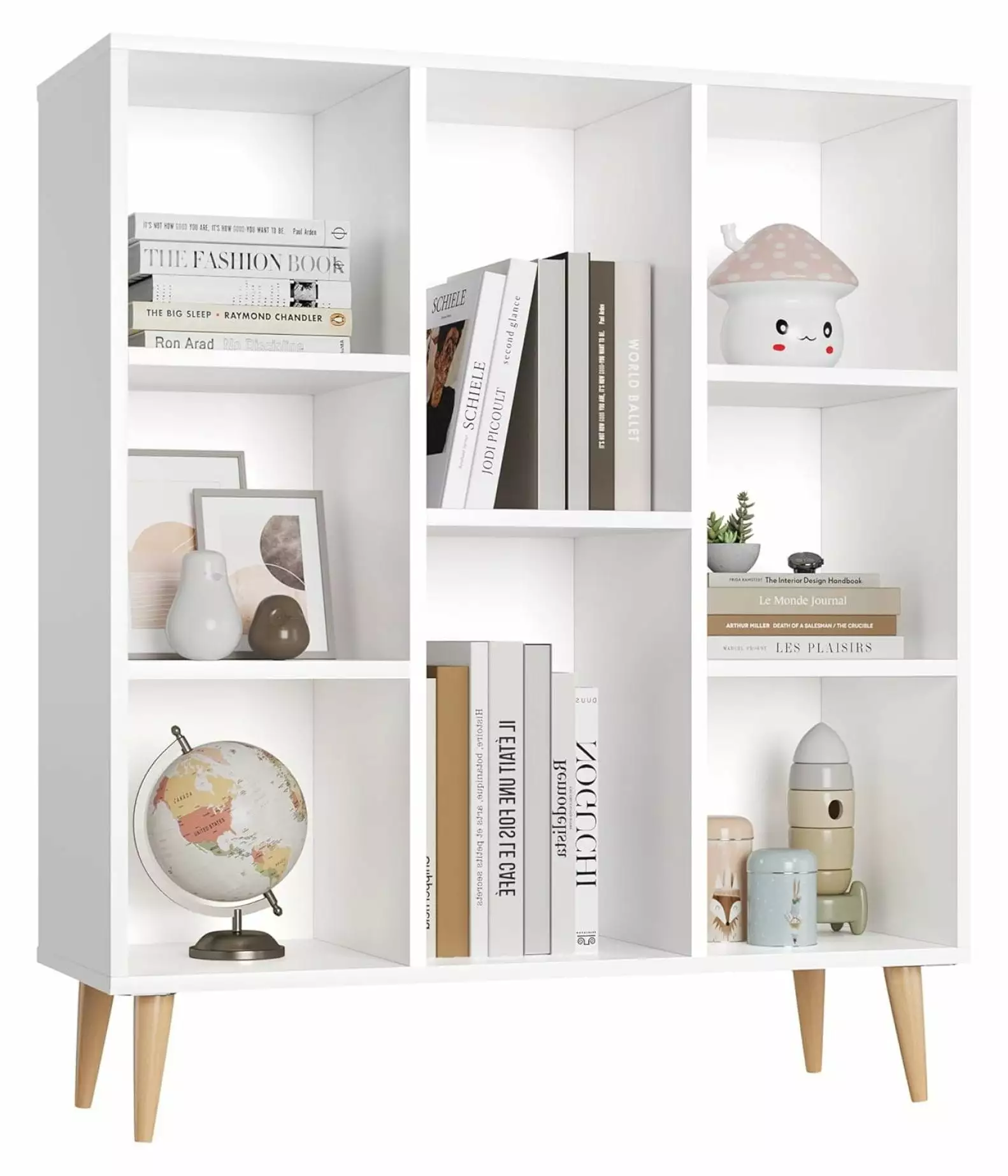 LeCeleBee White Bookshelf Wooden Open Shelf Bookcase Modern Minimalist 8 Cube Storage Organizer