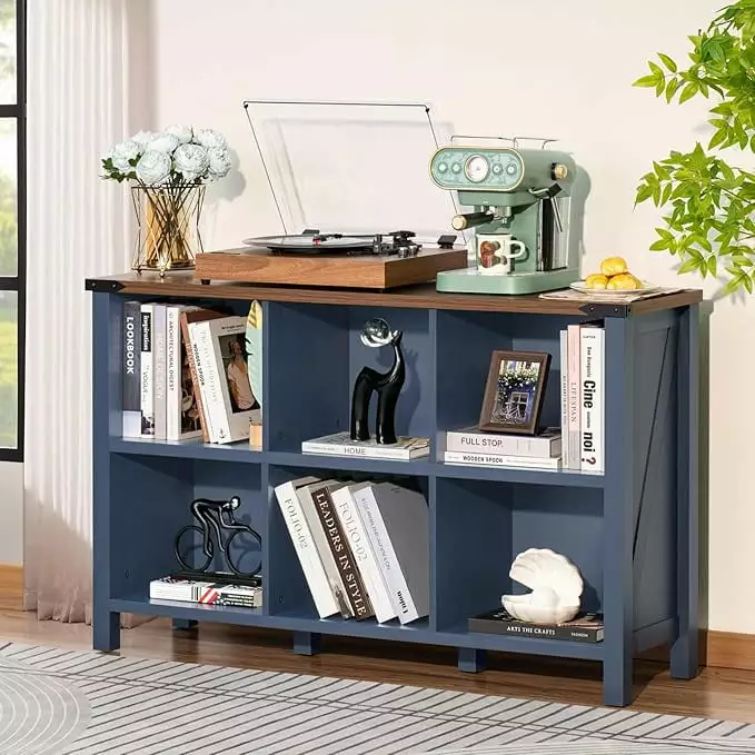 MIDODO 6 Cube Bookcase Farmhouse Wood Low Storage Organizer Book Shelf